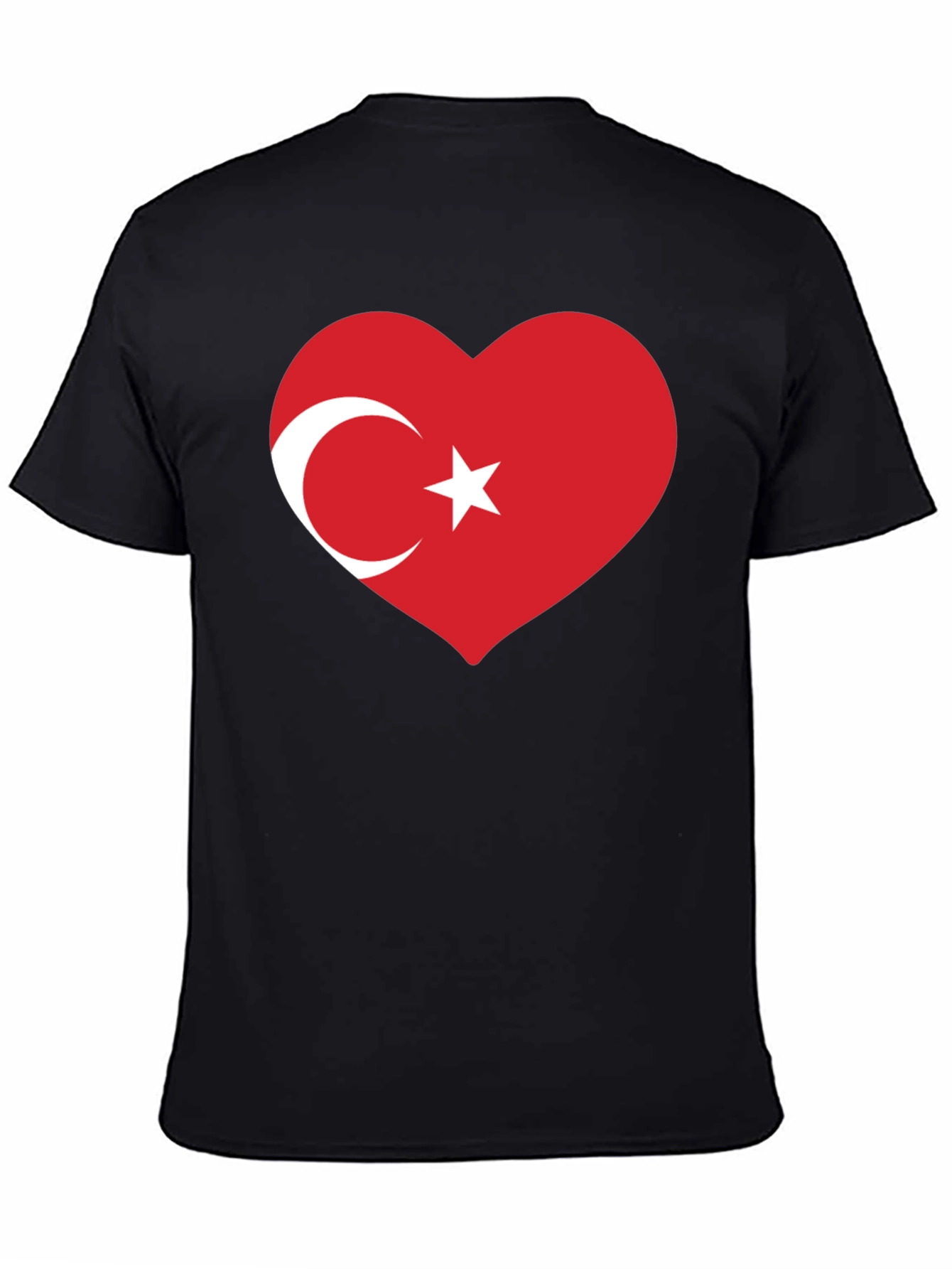 Turkey Flag Heart Graphic Black T-Shirt
