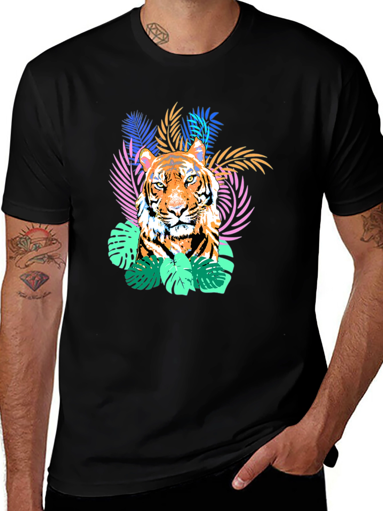 Tiger Graphic Print Tee - Black