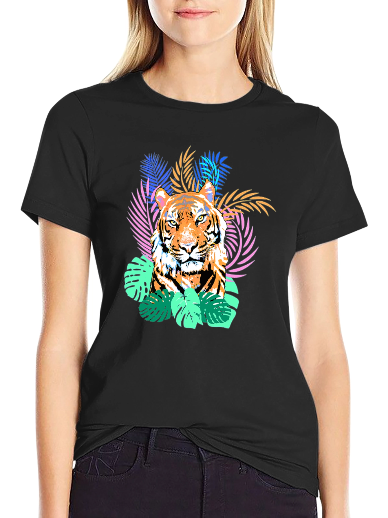 Tiger Graphic Print Tee - Black