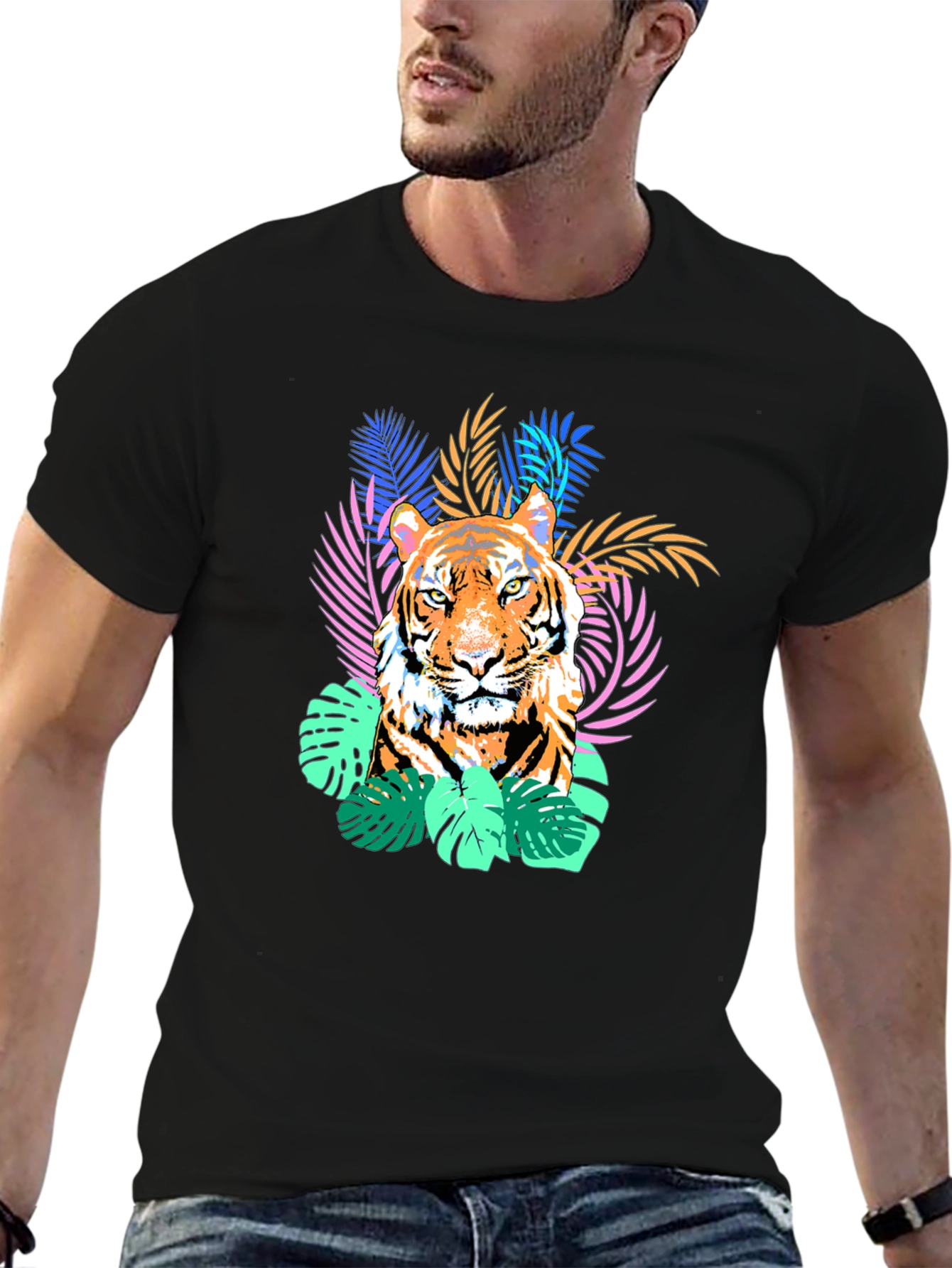 Tiger Graphic Print Tee - Black