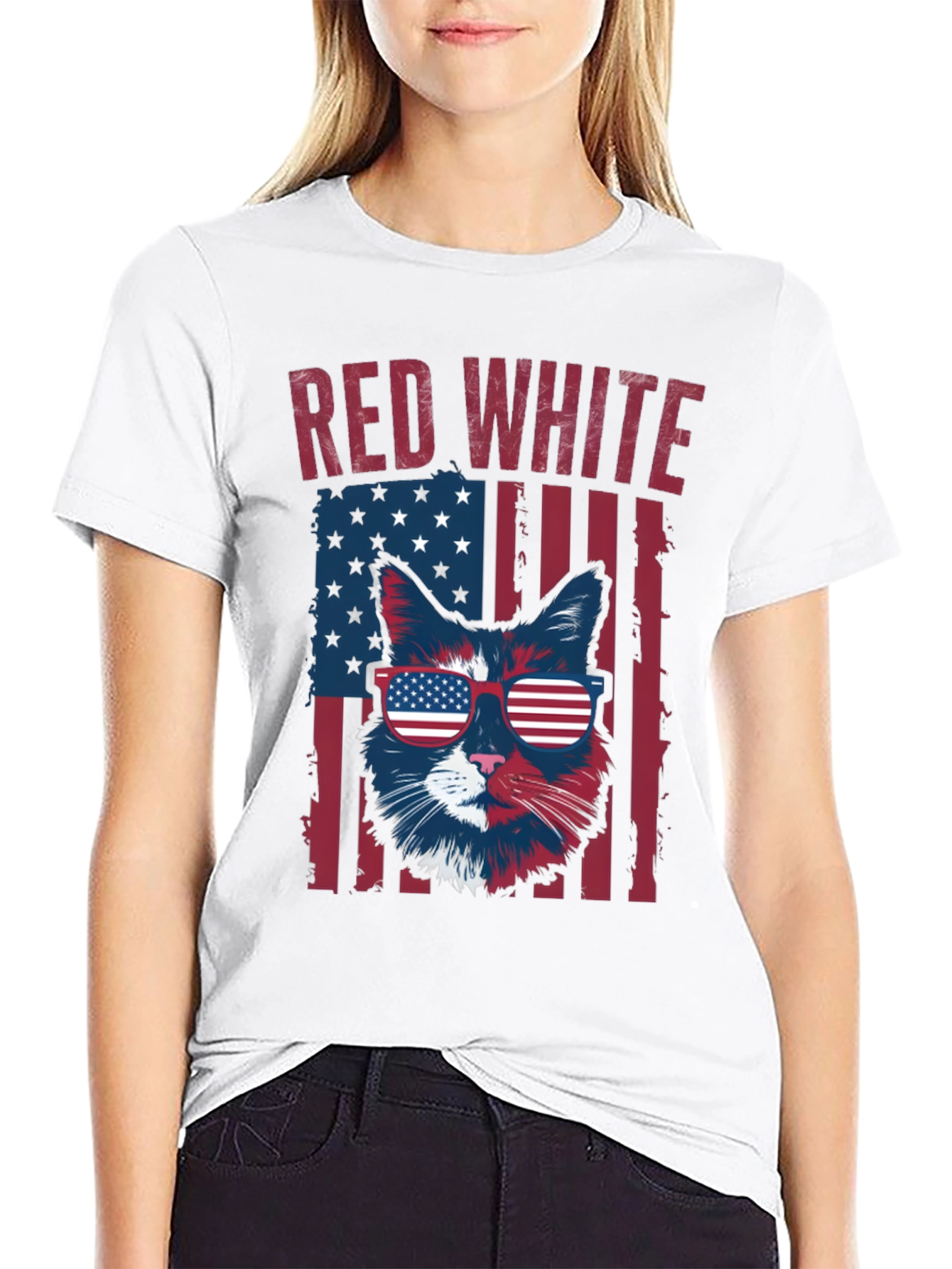 Patriotic Cat T-Shirt - Red White and Cool!