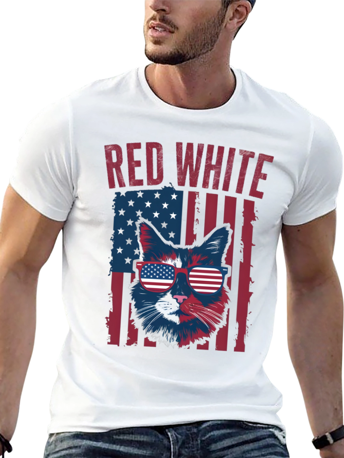 Patriotic Cat T-Shirt - Red White and Cool!