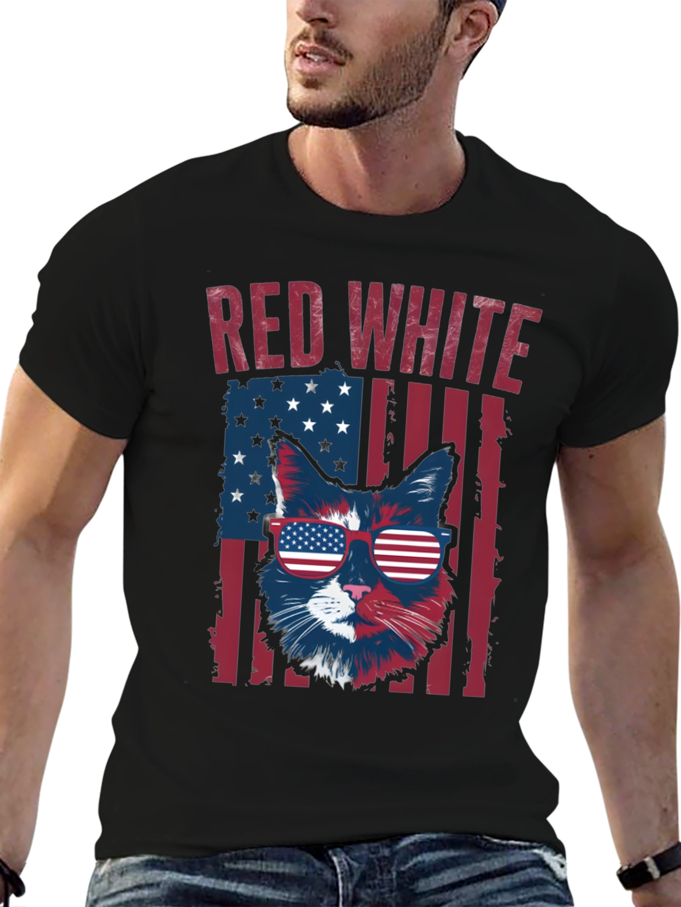 Patriotic Cat T-Shirt - Red White and Cool!