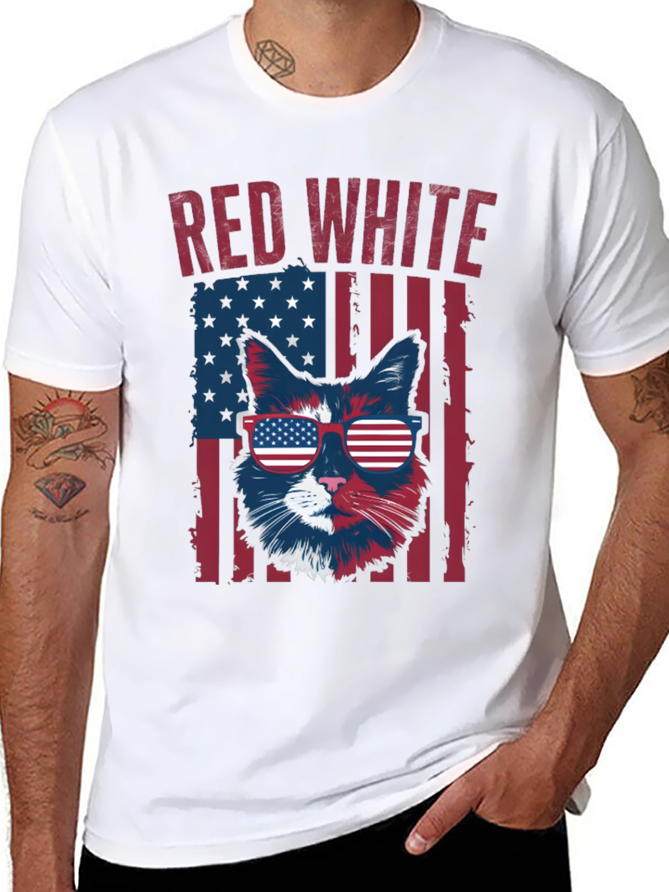 Patriotic Cat T-Shirt - Red White and Cool!
