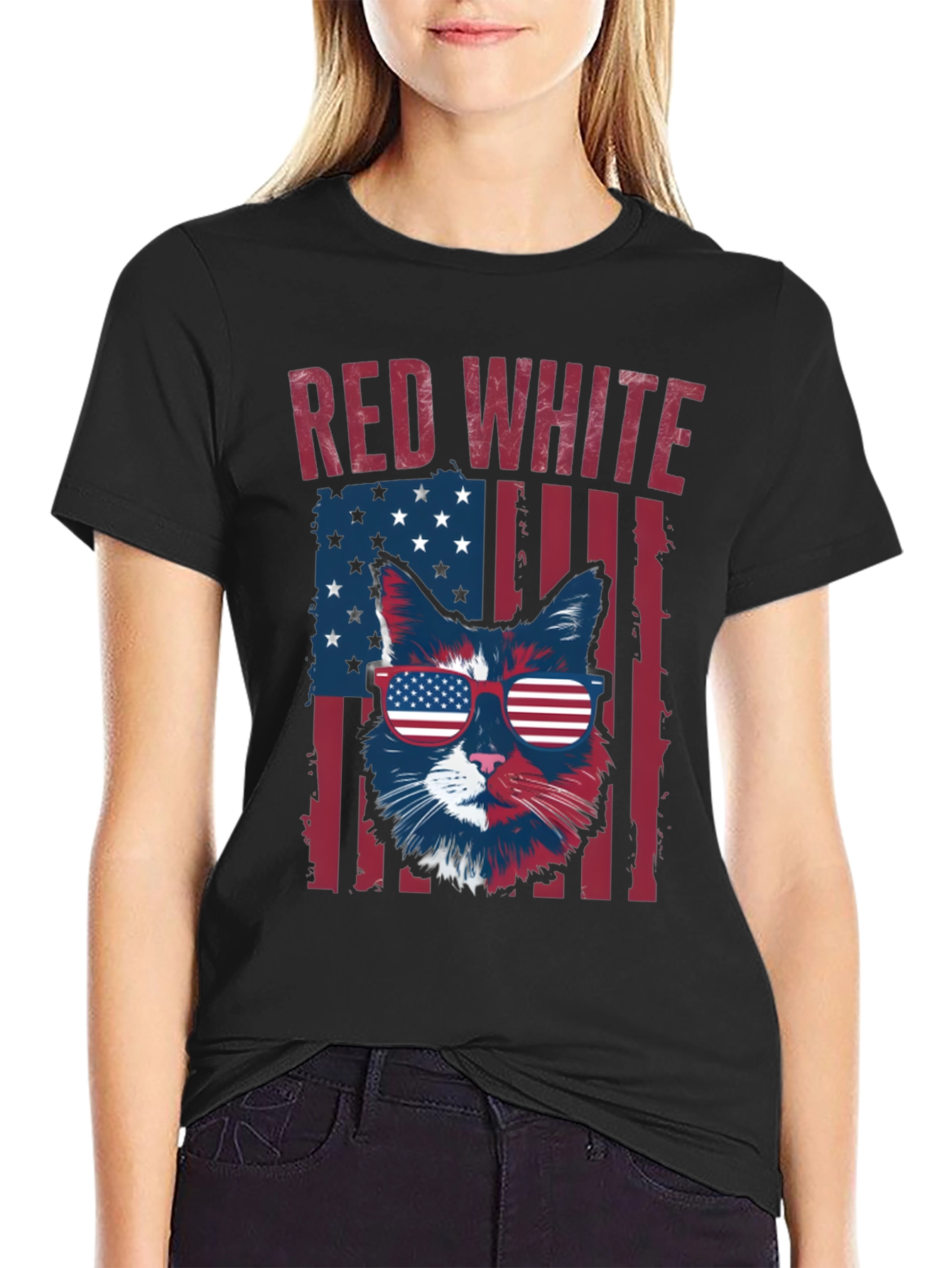 Patriotic Cat T-Shirt - Red White and Cool!