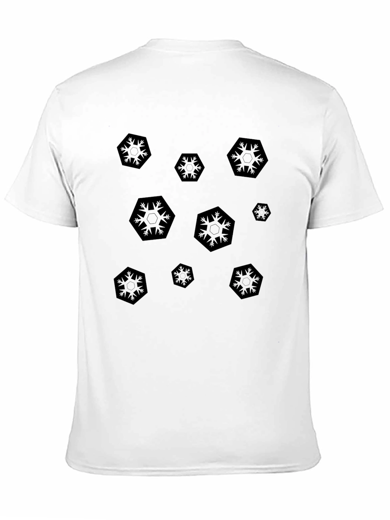 Modern Hexagon Snowflake Black T-Shirt