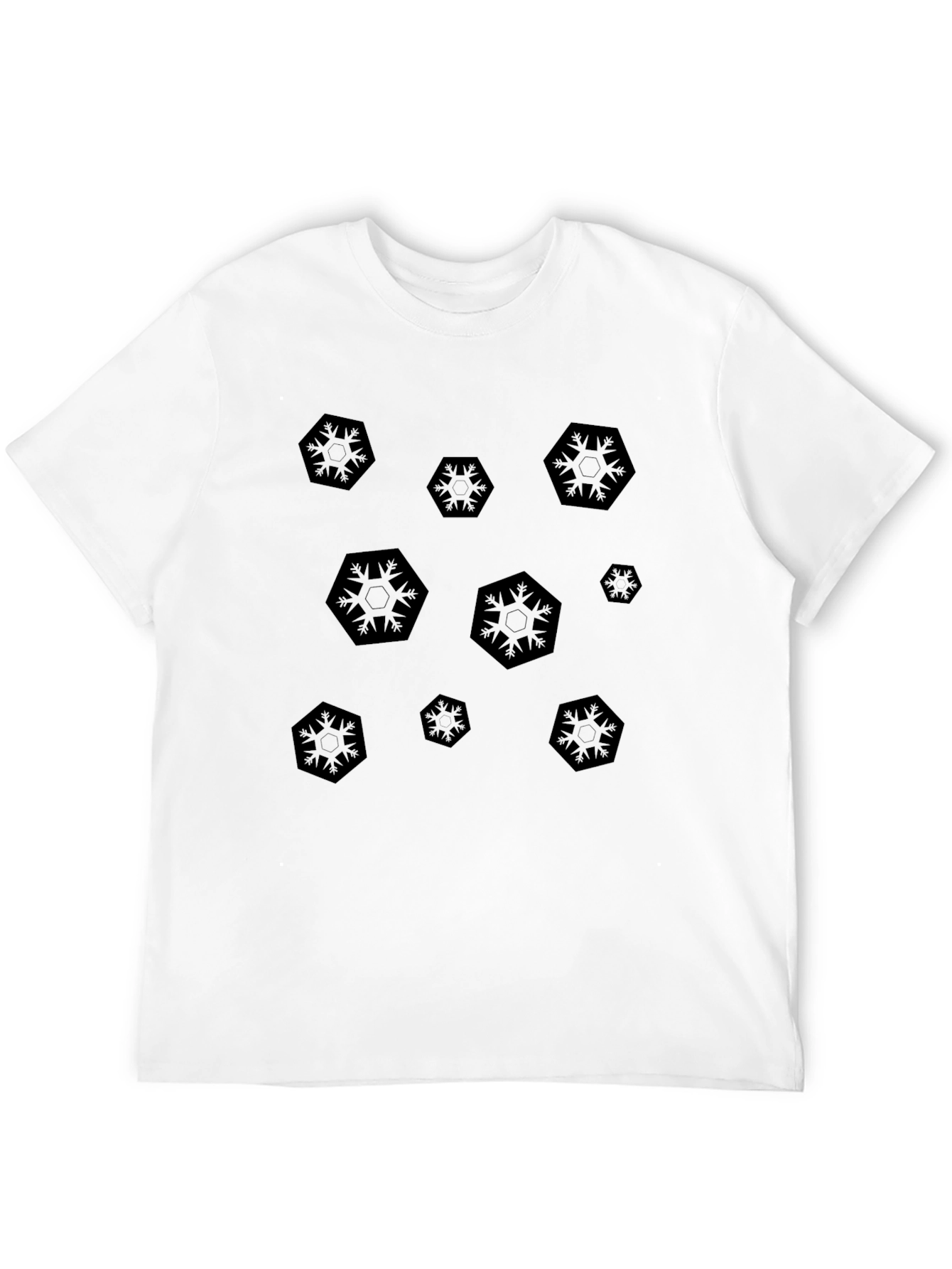 Modern Hexagon Snowflake Black T-Shirt