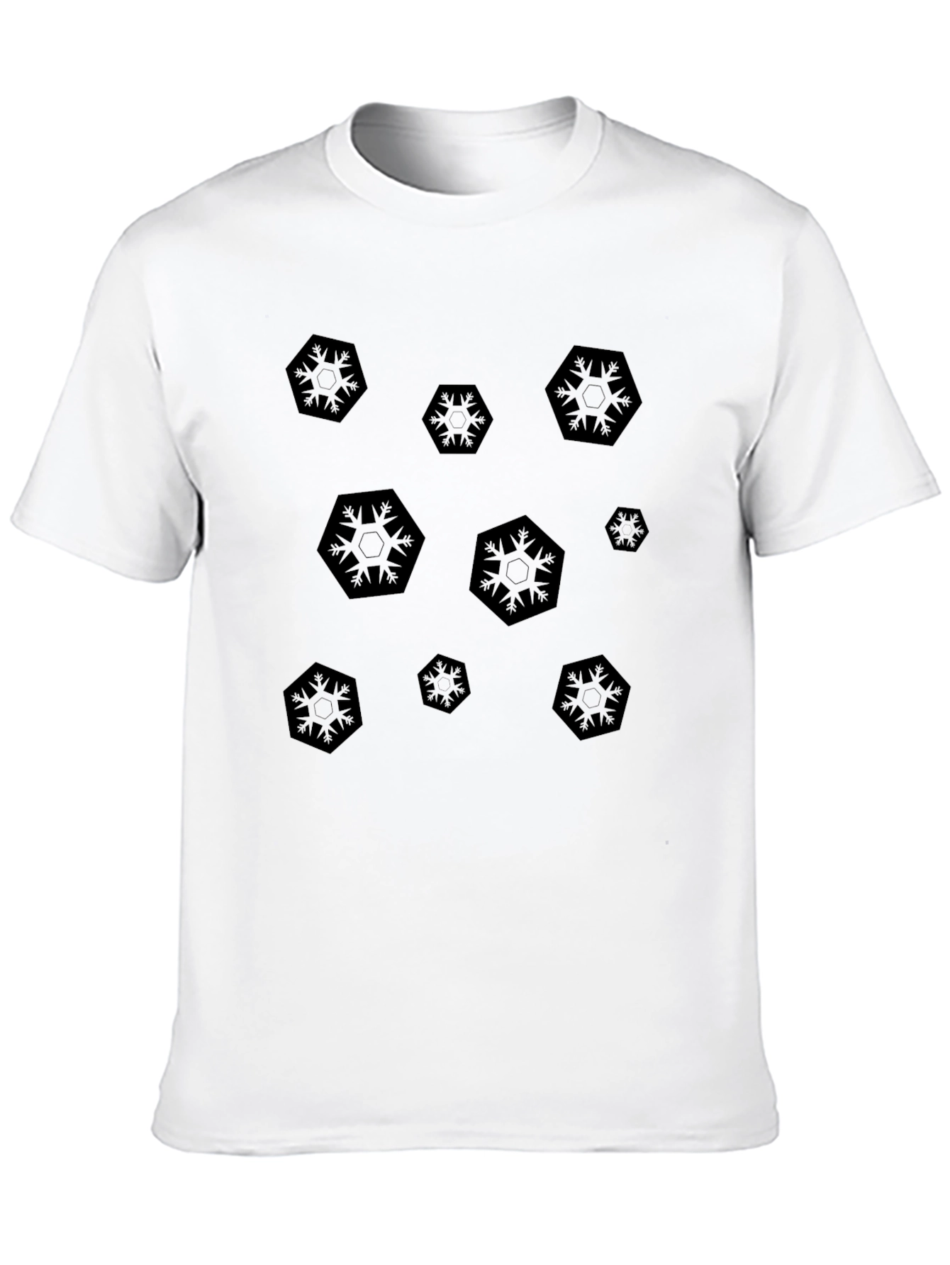 Modern Hexagon Snowflake Black T-Shirt