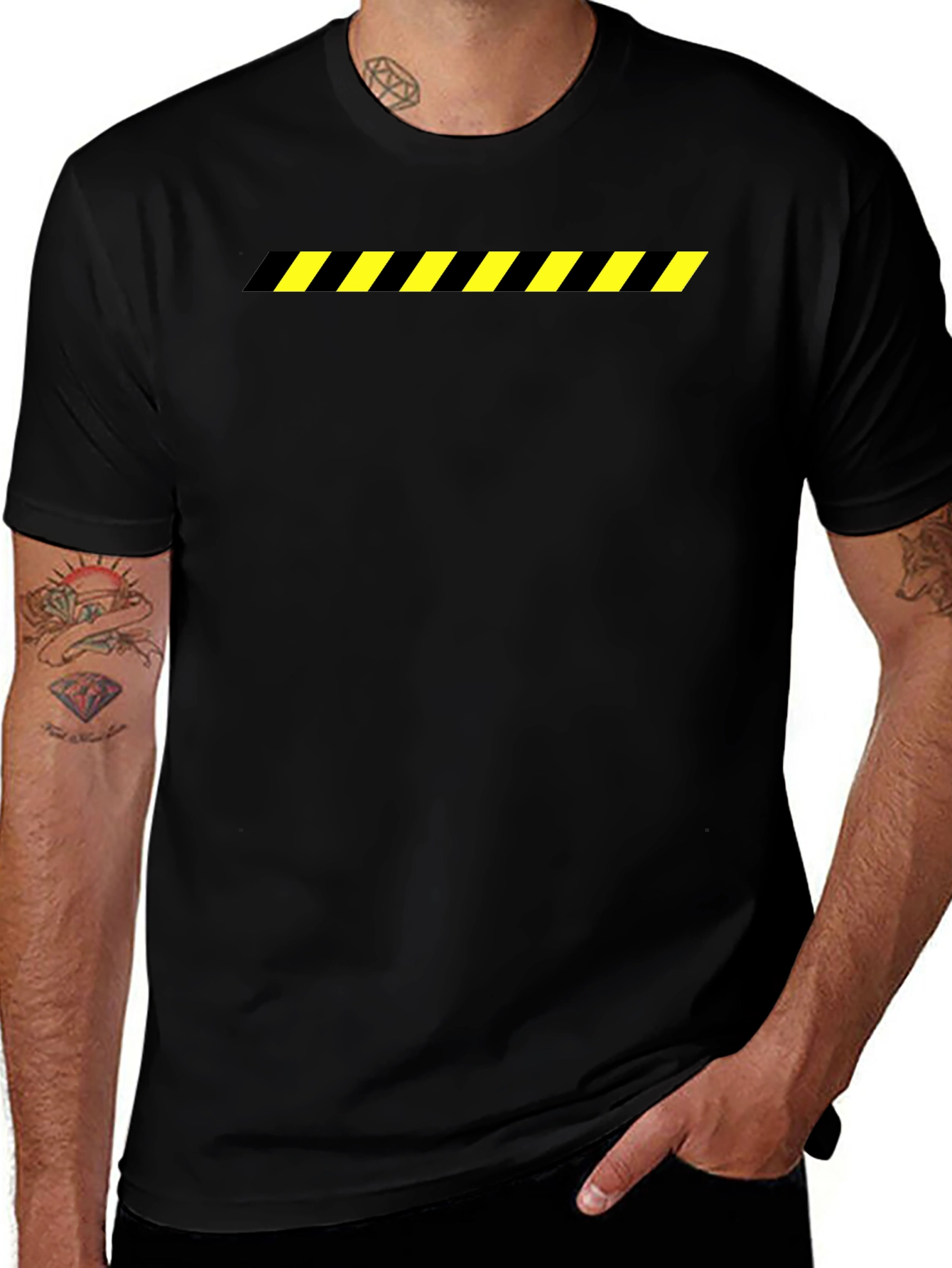 Black T-Shirt with Caution Stripe