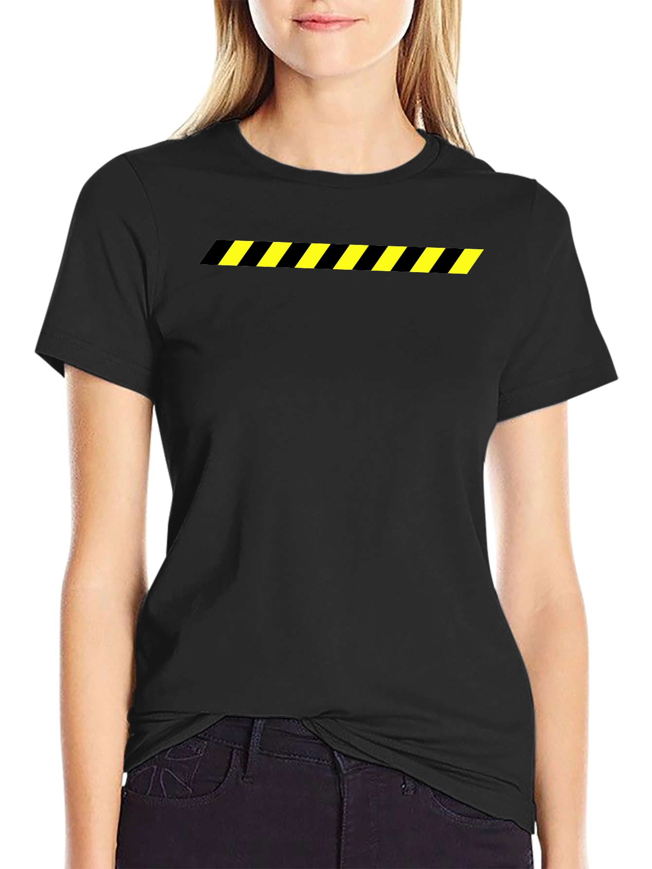 Black T-Shirt with Caution Stripe