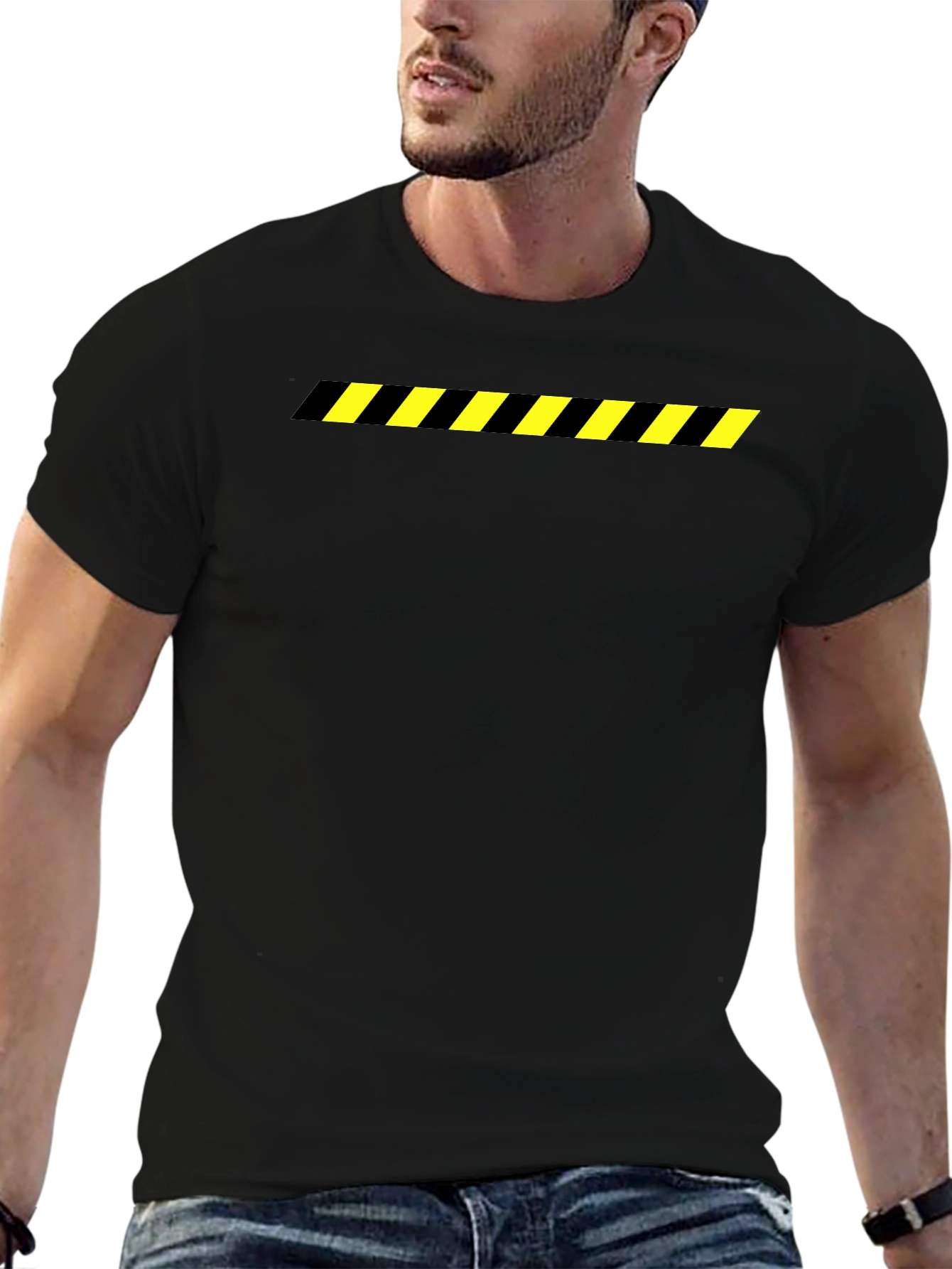 Black T-Shirt with Caution Stripe