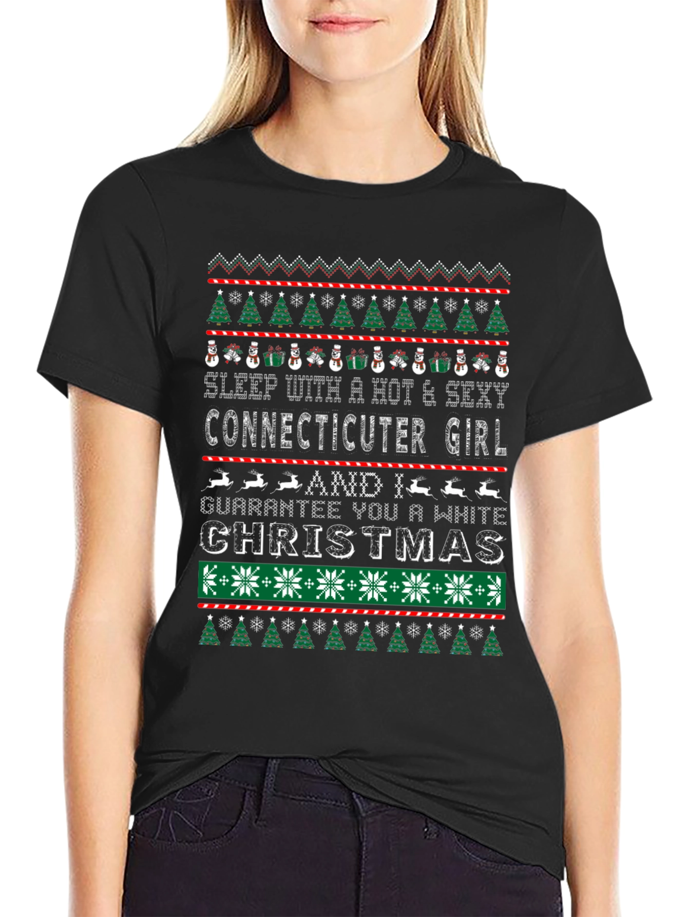 Funny Connecticut Girl Christmas Graphic T-Shirt