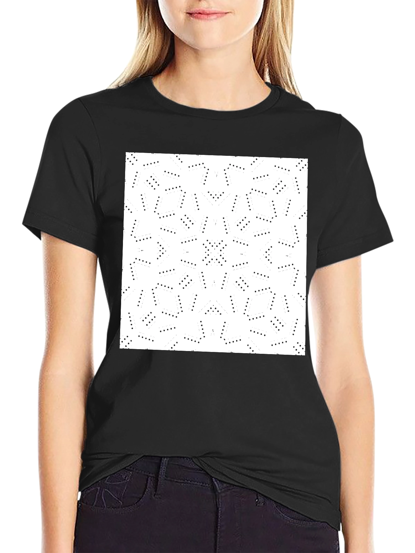Modern Geometric Pattern Black T-Shirt