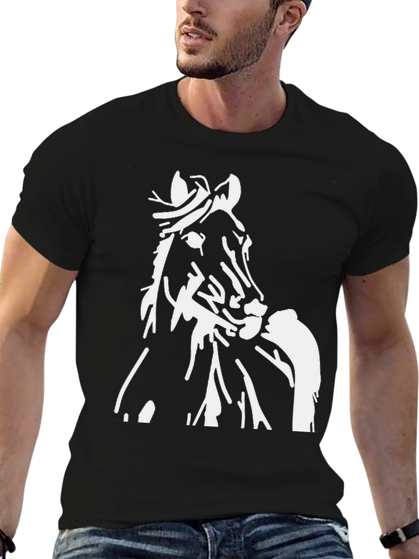 Horse Graphic Tee - Stylish Black Cotton T-Shirt