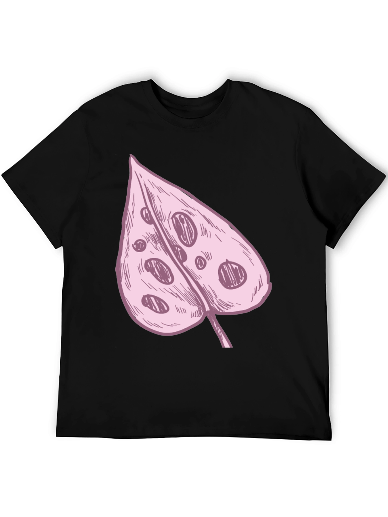 Pink Swiss Cheese Leaf Graphic Black Tee