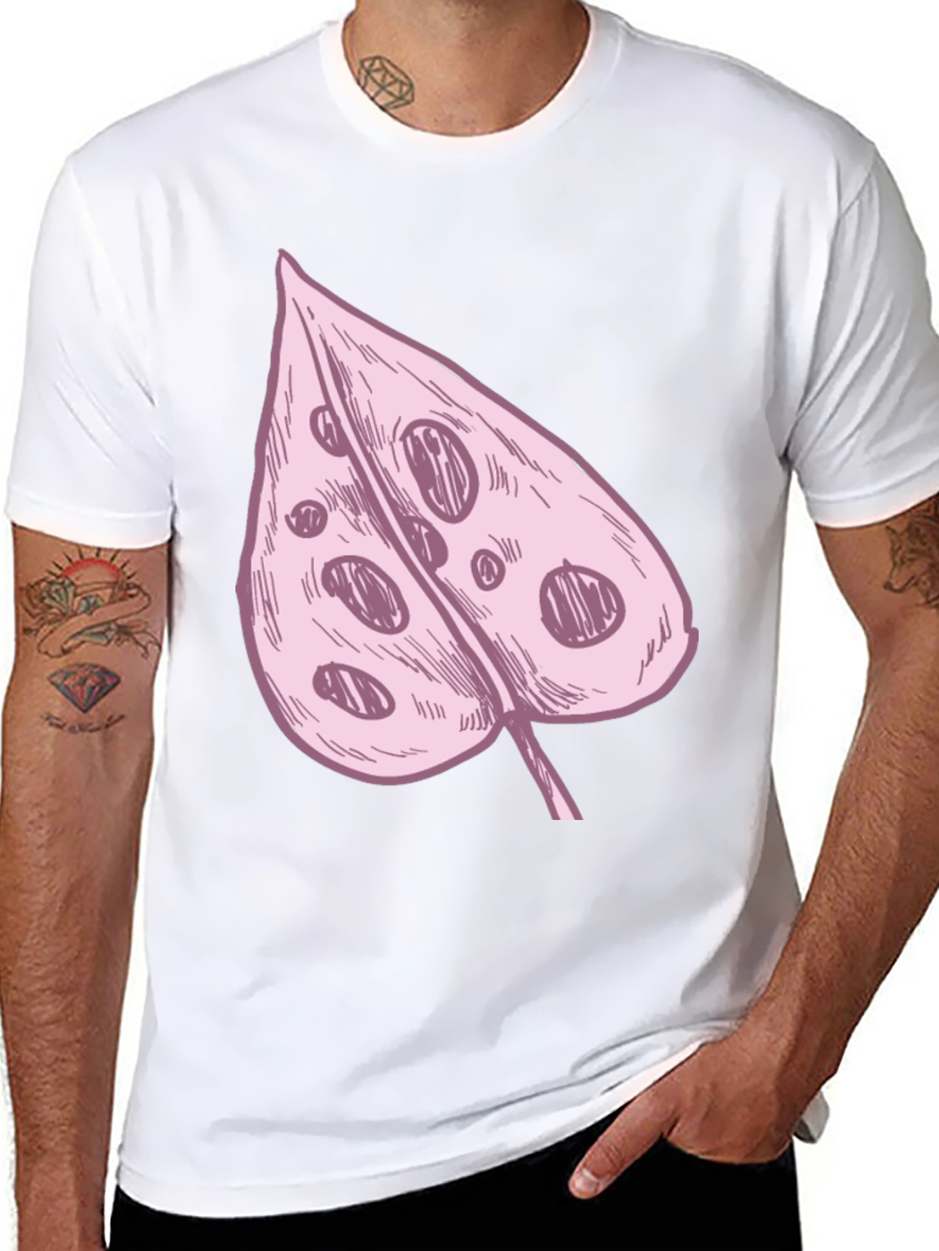 Pink Swiss Cheese Leaf Graphic Black Tee