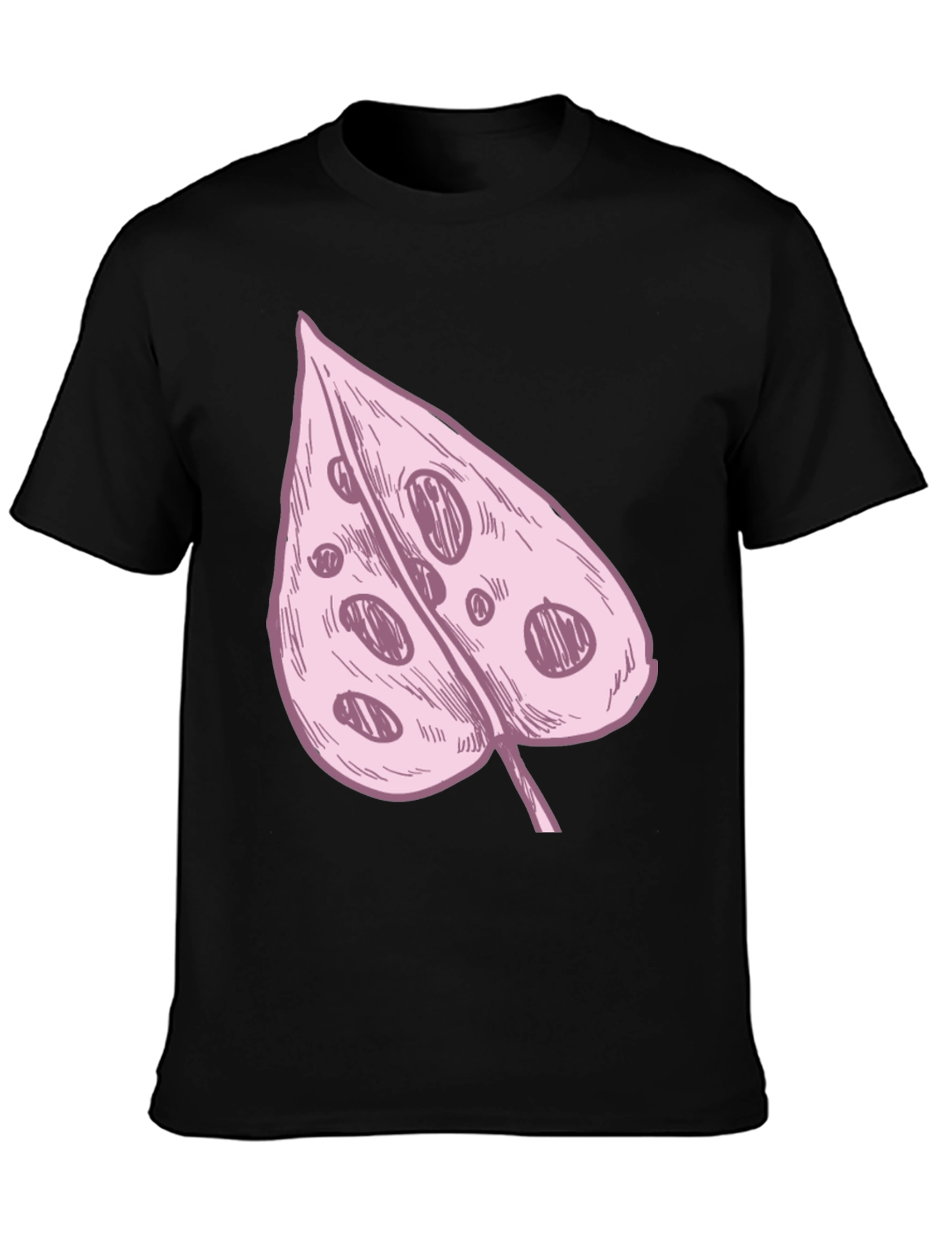 Pink Swiss Cheese Leaf Graphic Black Tee
