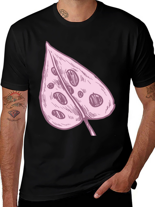Pink Swiss Cheese Leaf Graphic Black Tee
