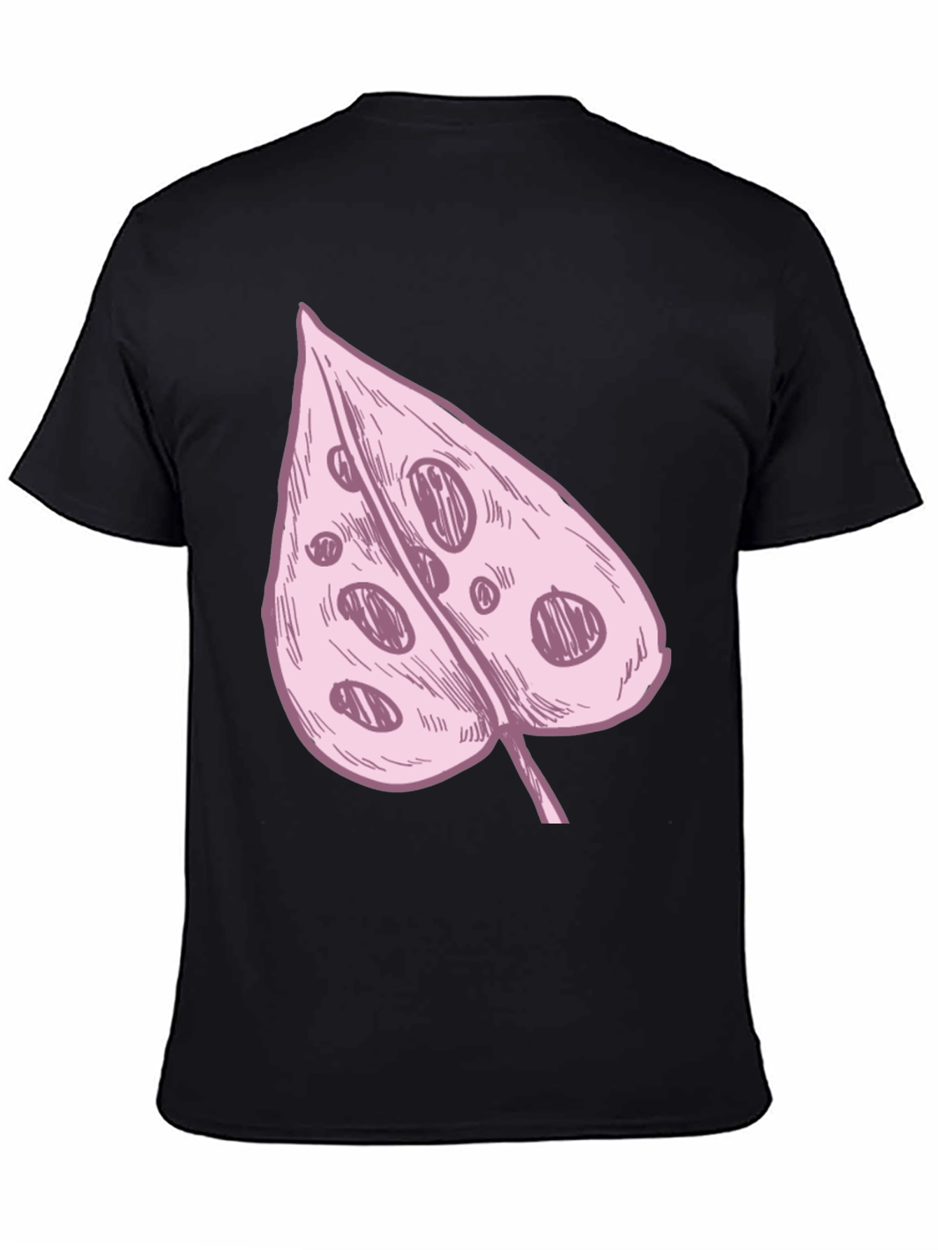 Pink Swiss Cheese Leaf Graphic Black Tee