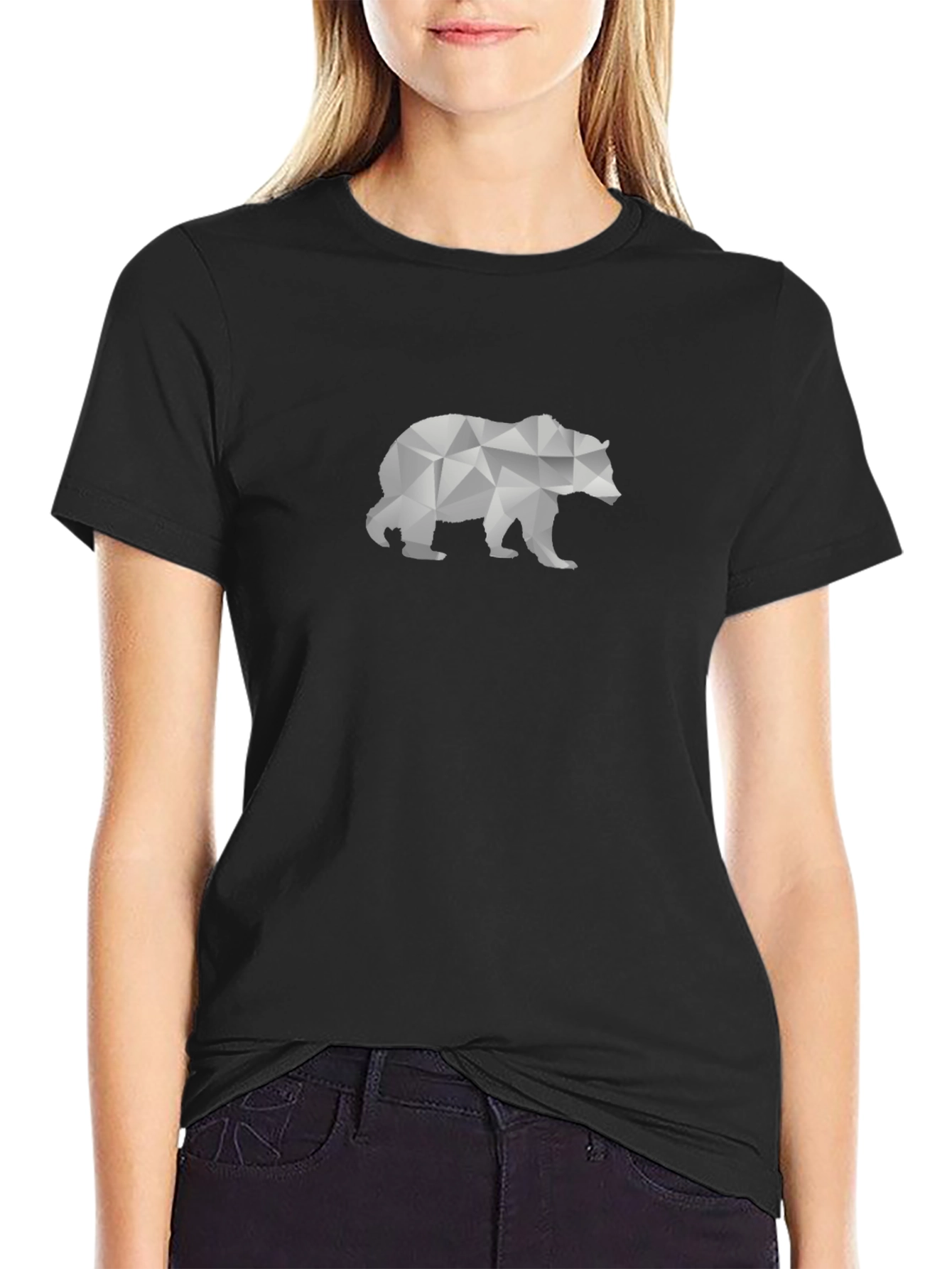 Geometric Bear Graphic Tee - Black Cotton T-Shirt