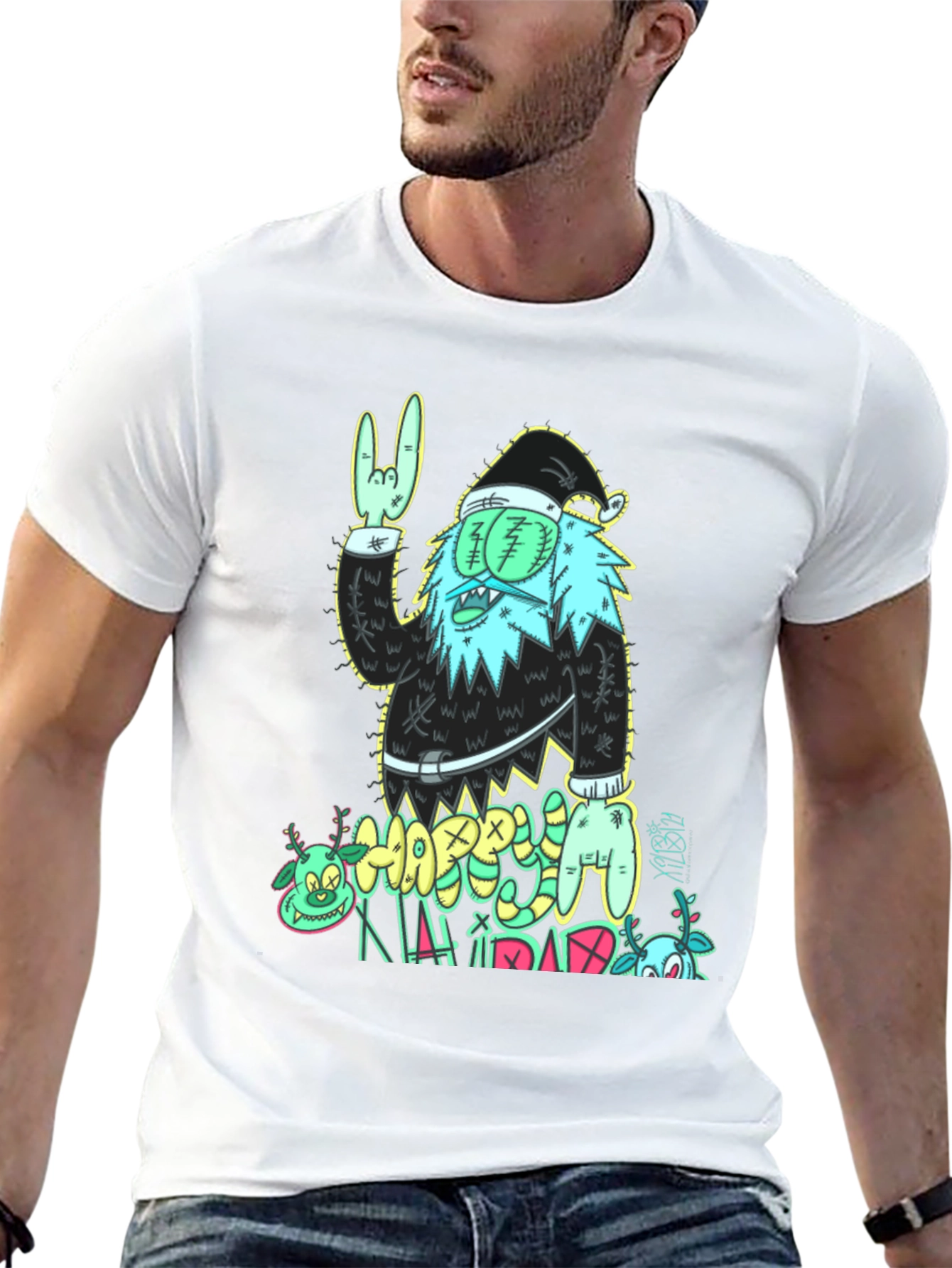 Zombie Santa Graphic Print Black T-Shirt