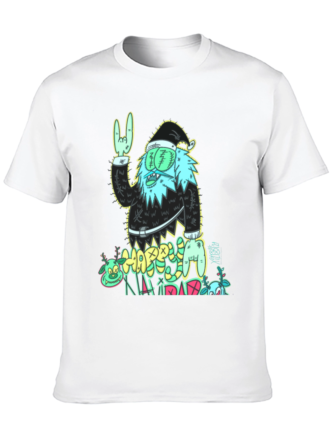 Zombie Santa Graphic Print Black T-Shirt