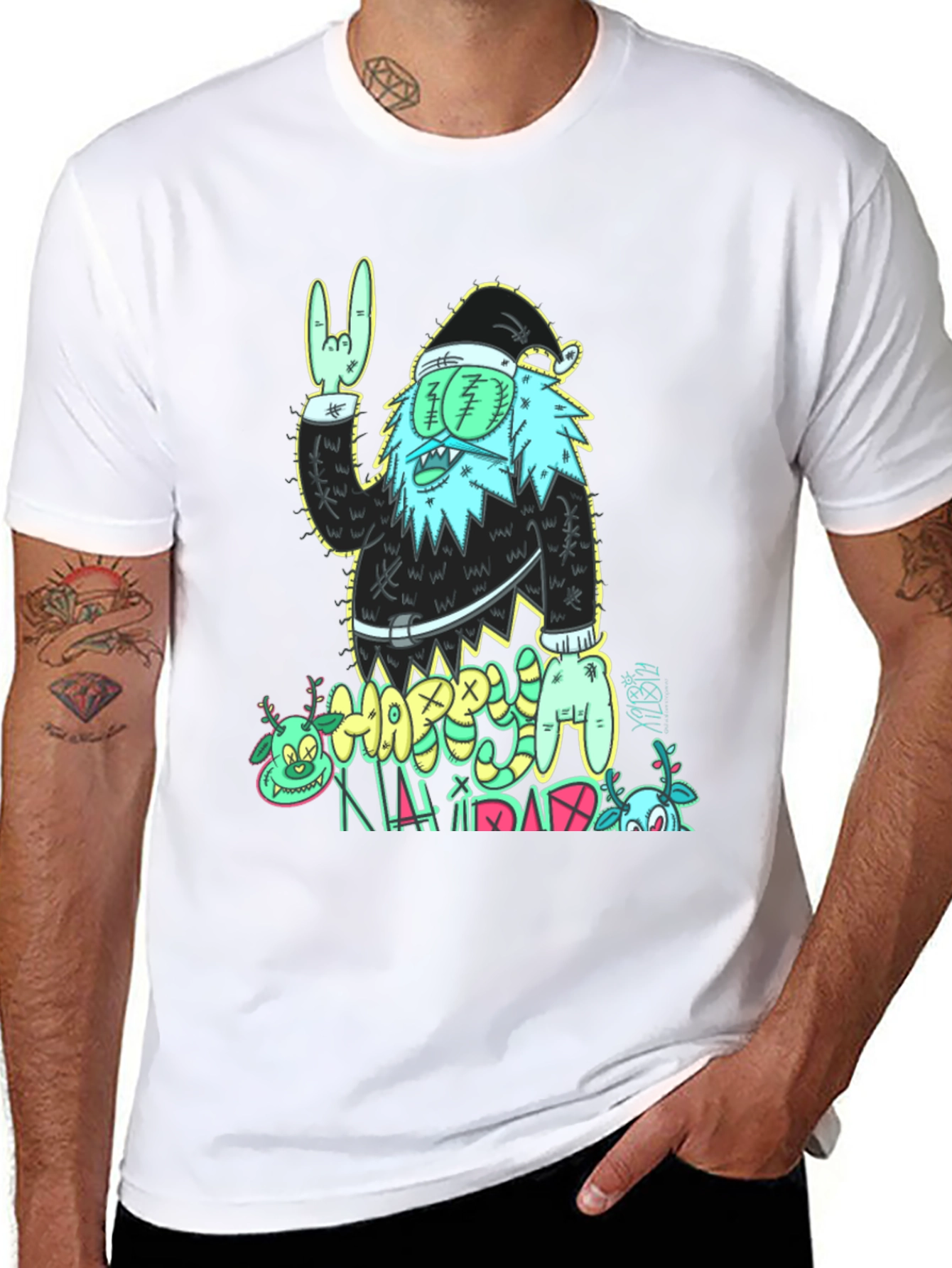 Zombie Santa Graphic Print Black T-Shirt