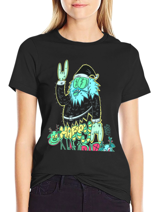 Zombie Santa Graphic Print Black T-Shirt