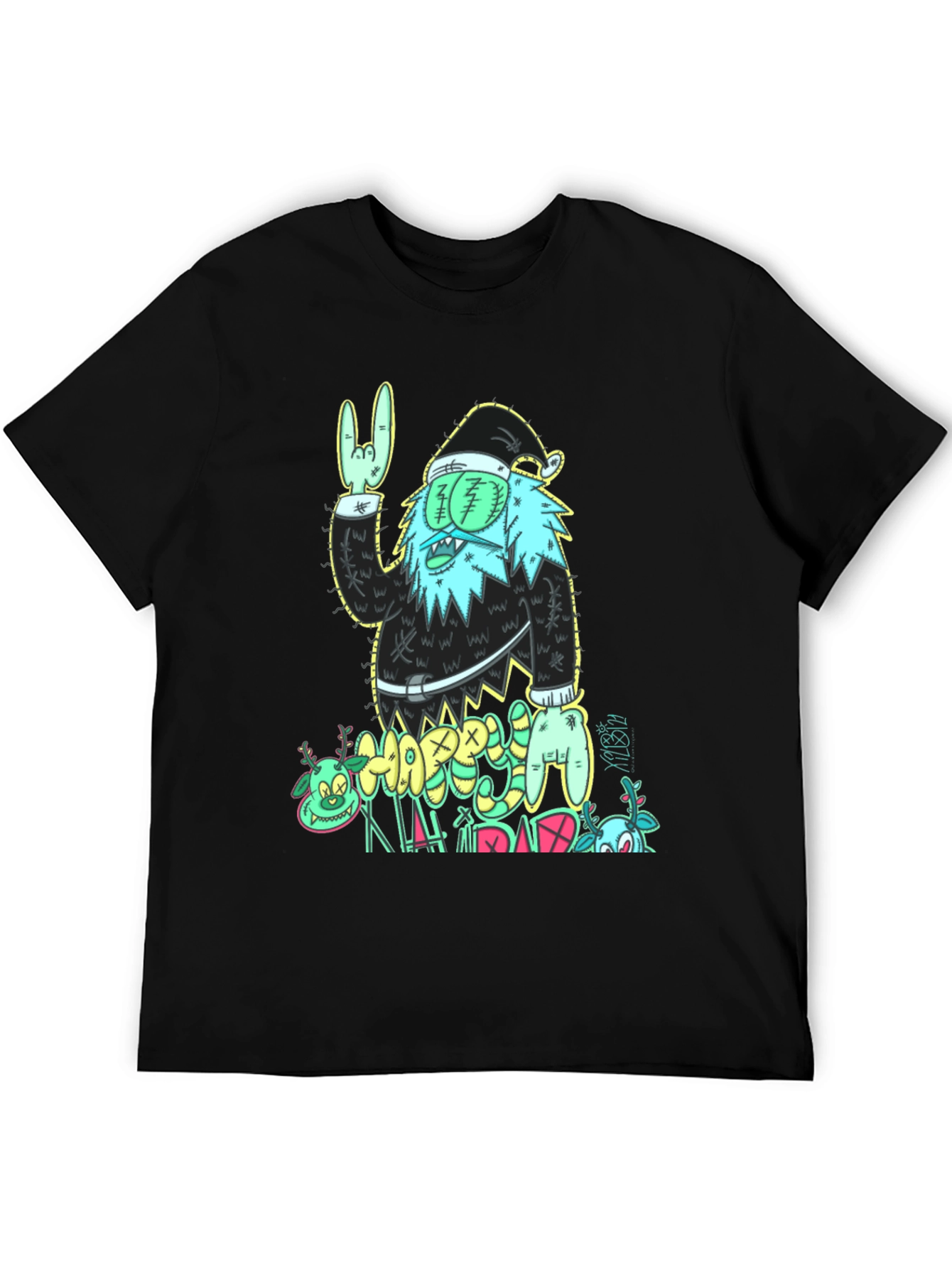 Zombie Santa Graphic Print Black T-Shirt