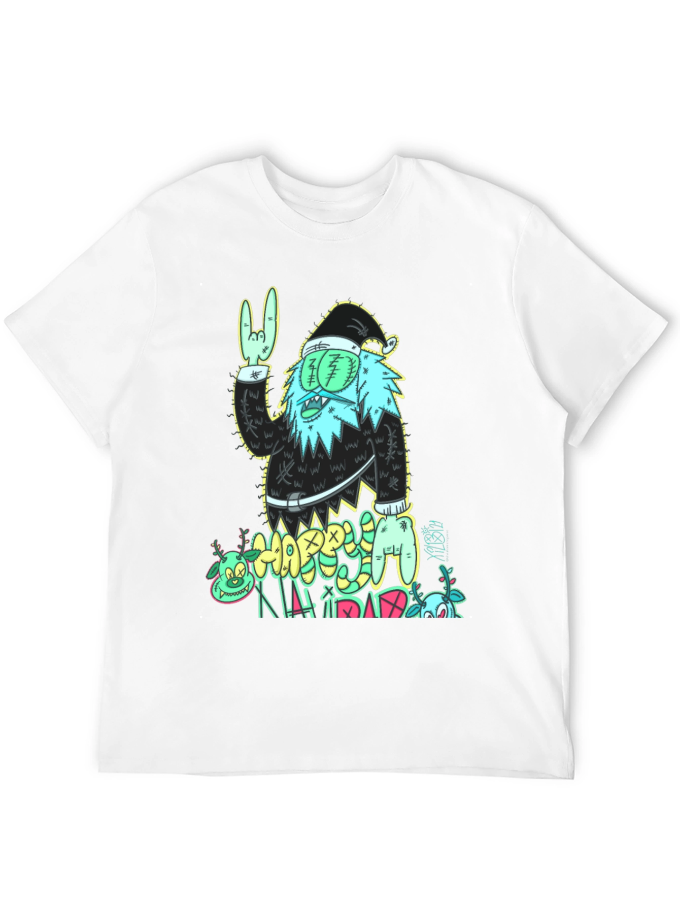 Zombie Santa Graphic Print Black T-Shirt