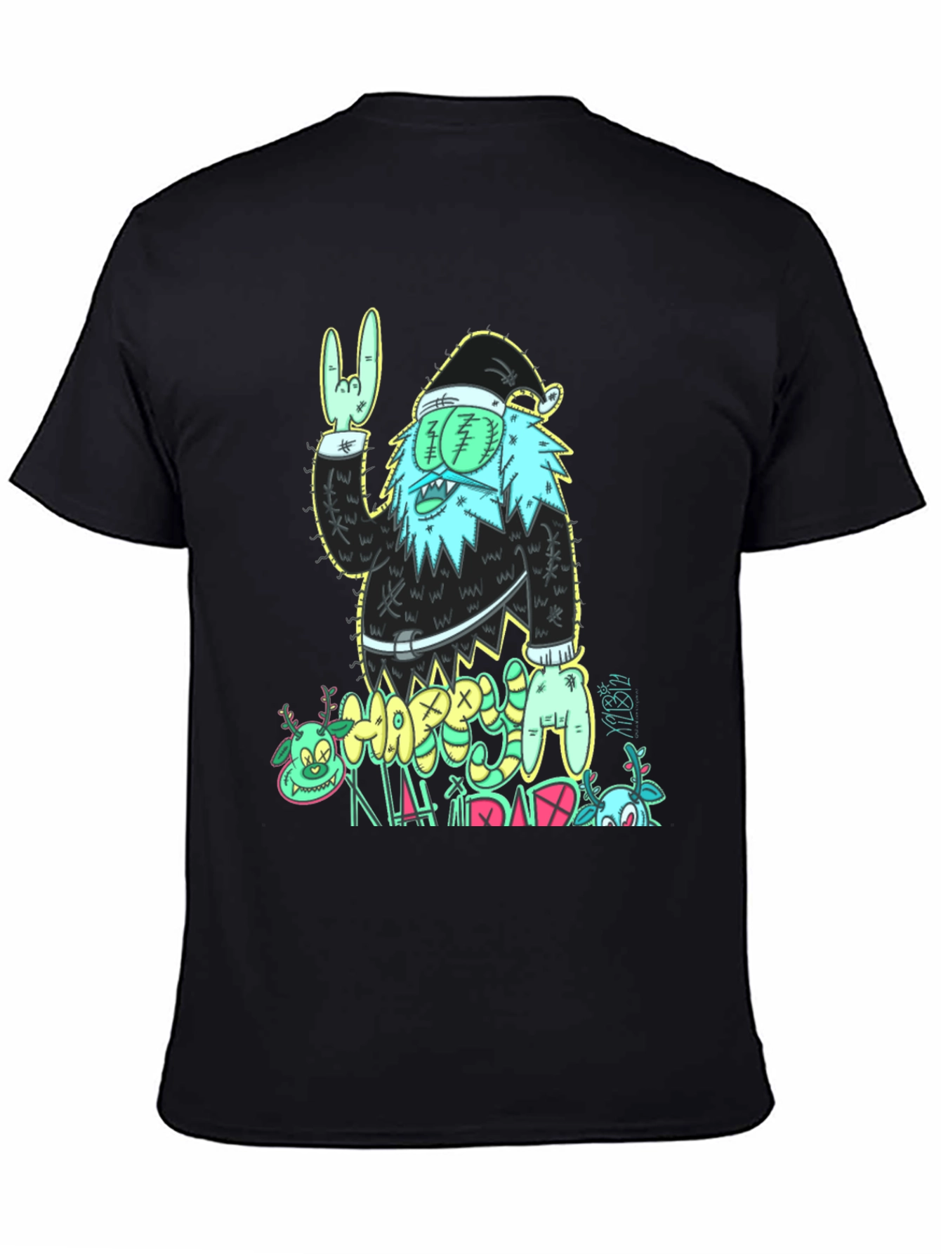 Zombie Santa Graphic Print Black T-Shirt
