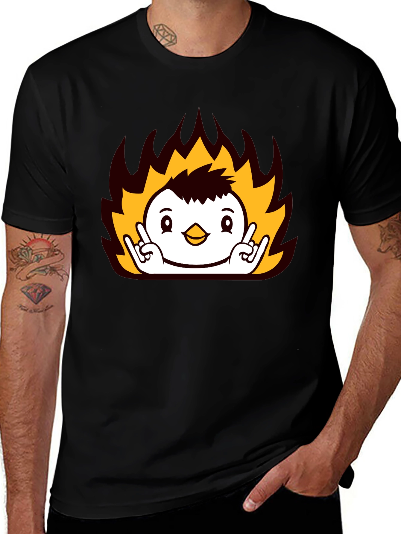 Rock On Fire Bird Black T-Shirt