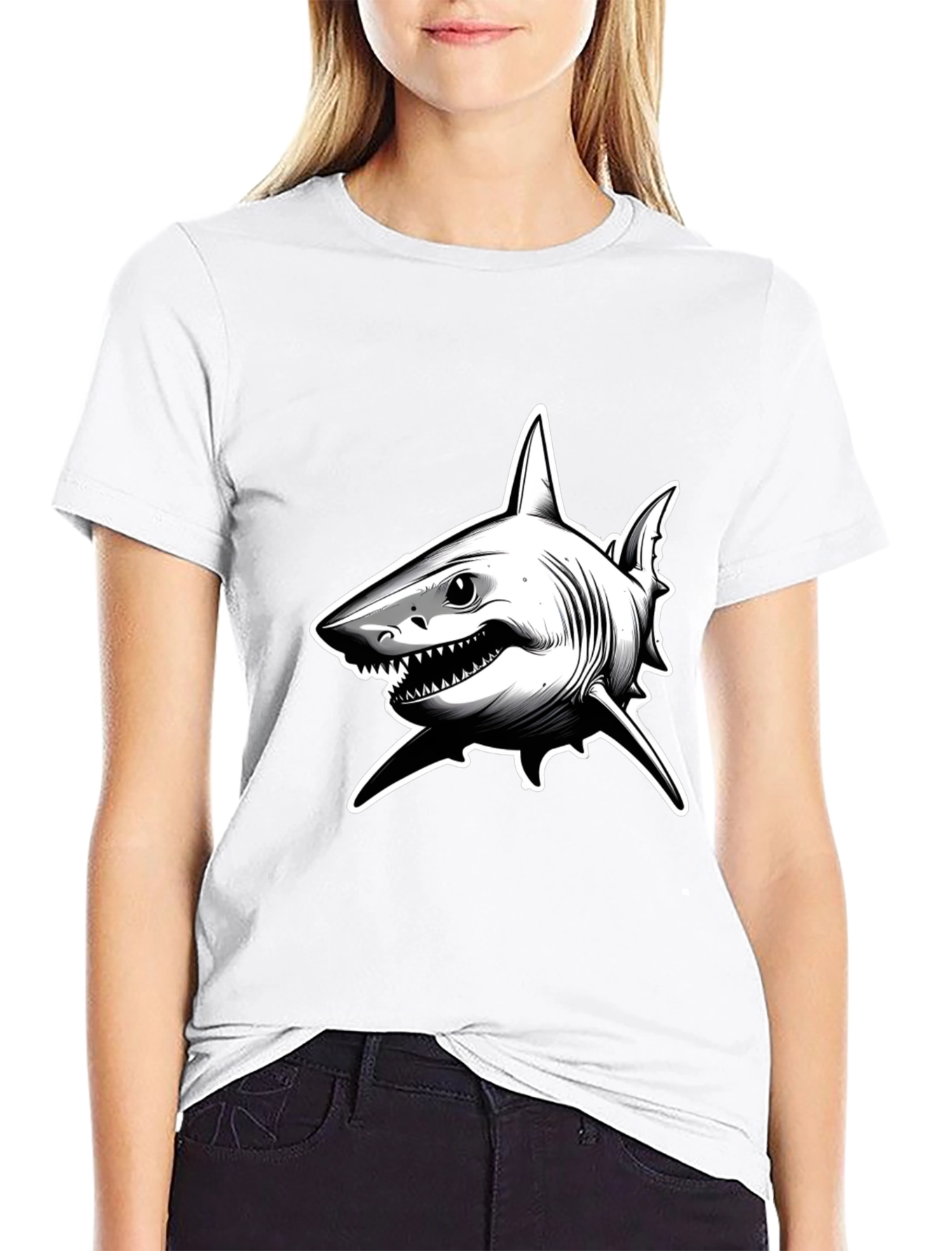 Shark Graphic T-Shirt - Black Cotton Tee
