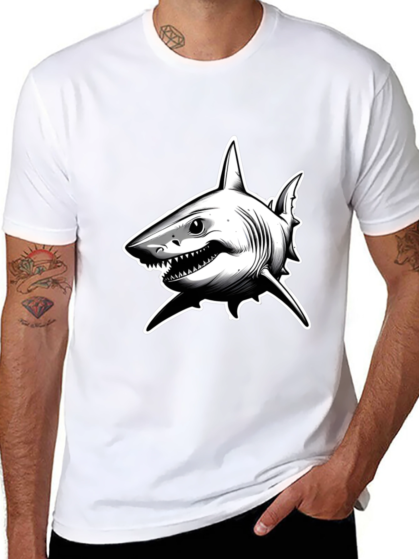 Shark Graphic T-Shirt - Black Cotton Tee