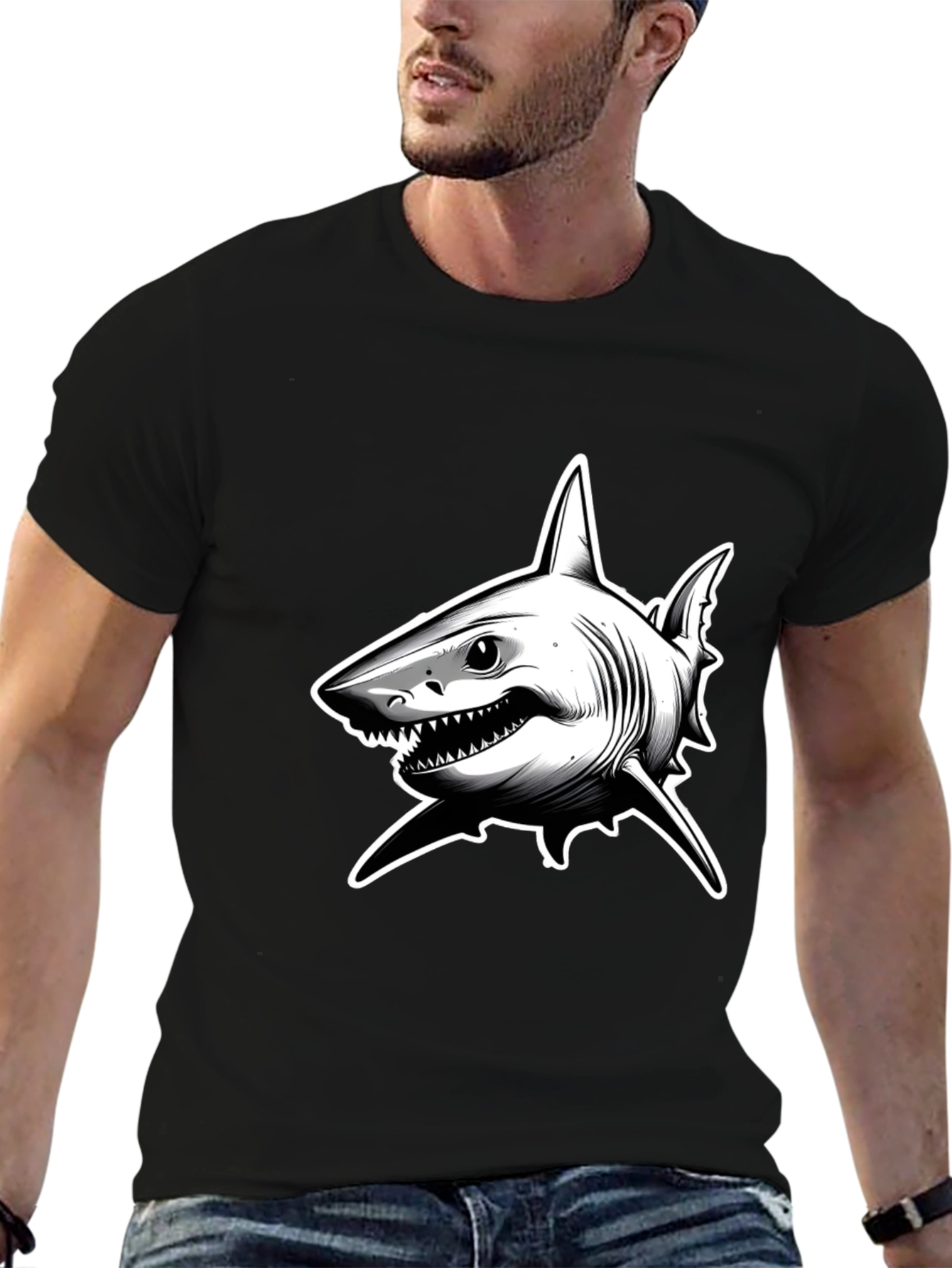 Shark Graphic T-Shirt - Black Cotton Tee