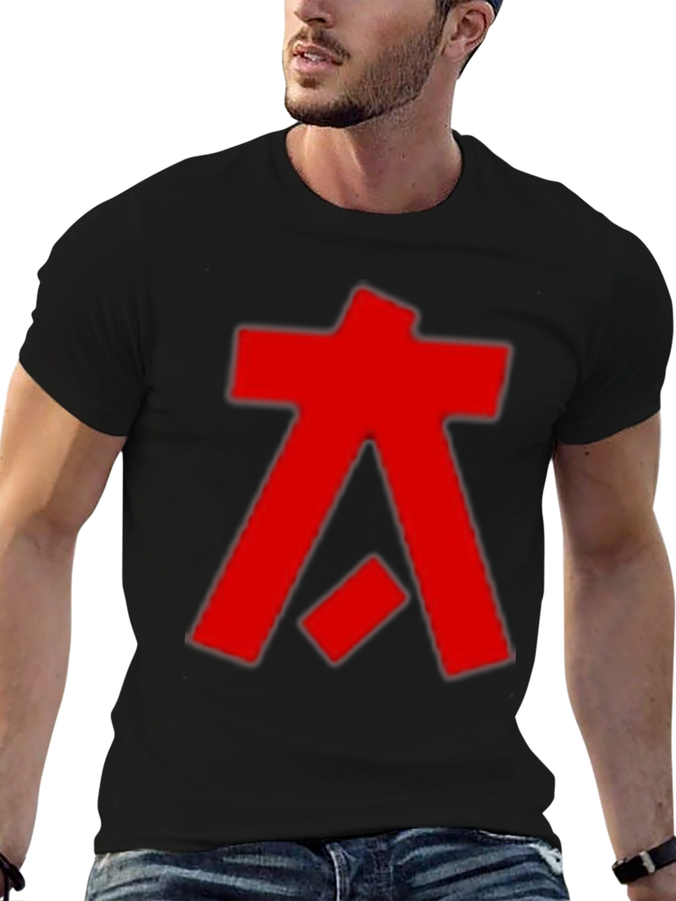 Abstract Graphic Tee - Bold Red Design on Black