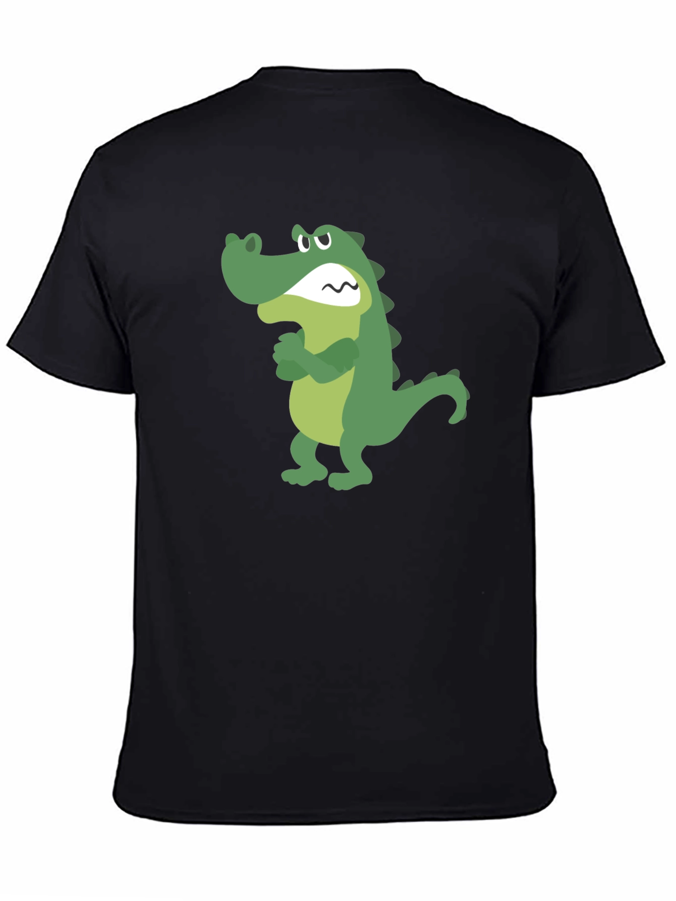 Cartoon Alligator Graphic Tee - Black Cotton T-Shirt