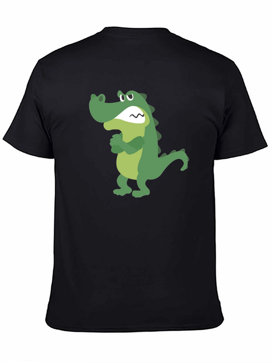 Cartoon Alligator Graphic Tee - Black Cotton T-Shirt