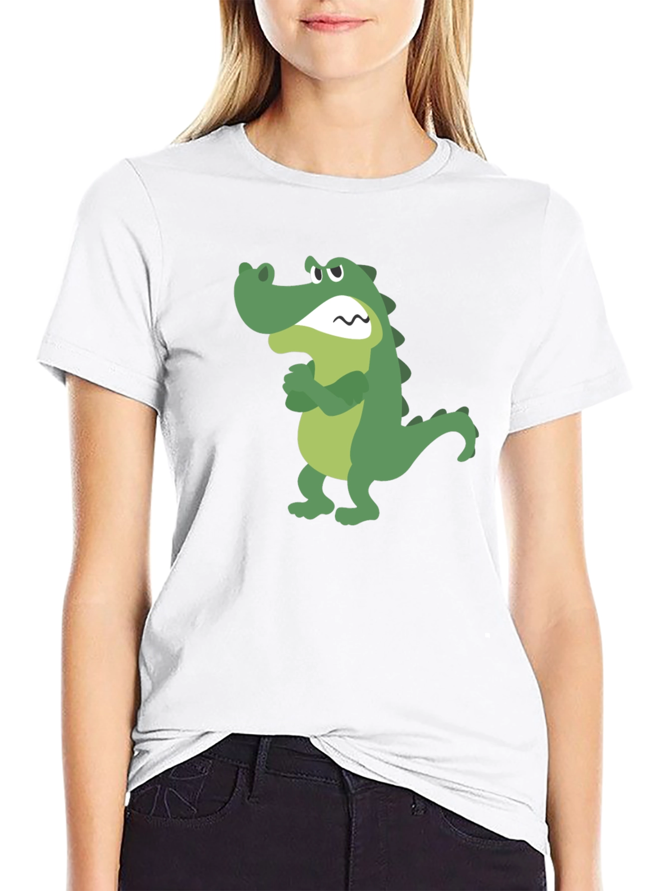 Cartoon Alligator Graphic Tee - Black Cotton T-Shirt