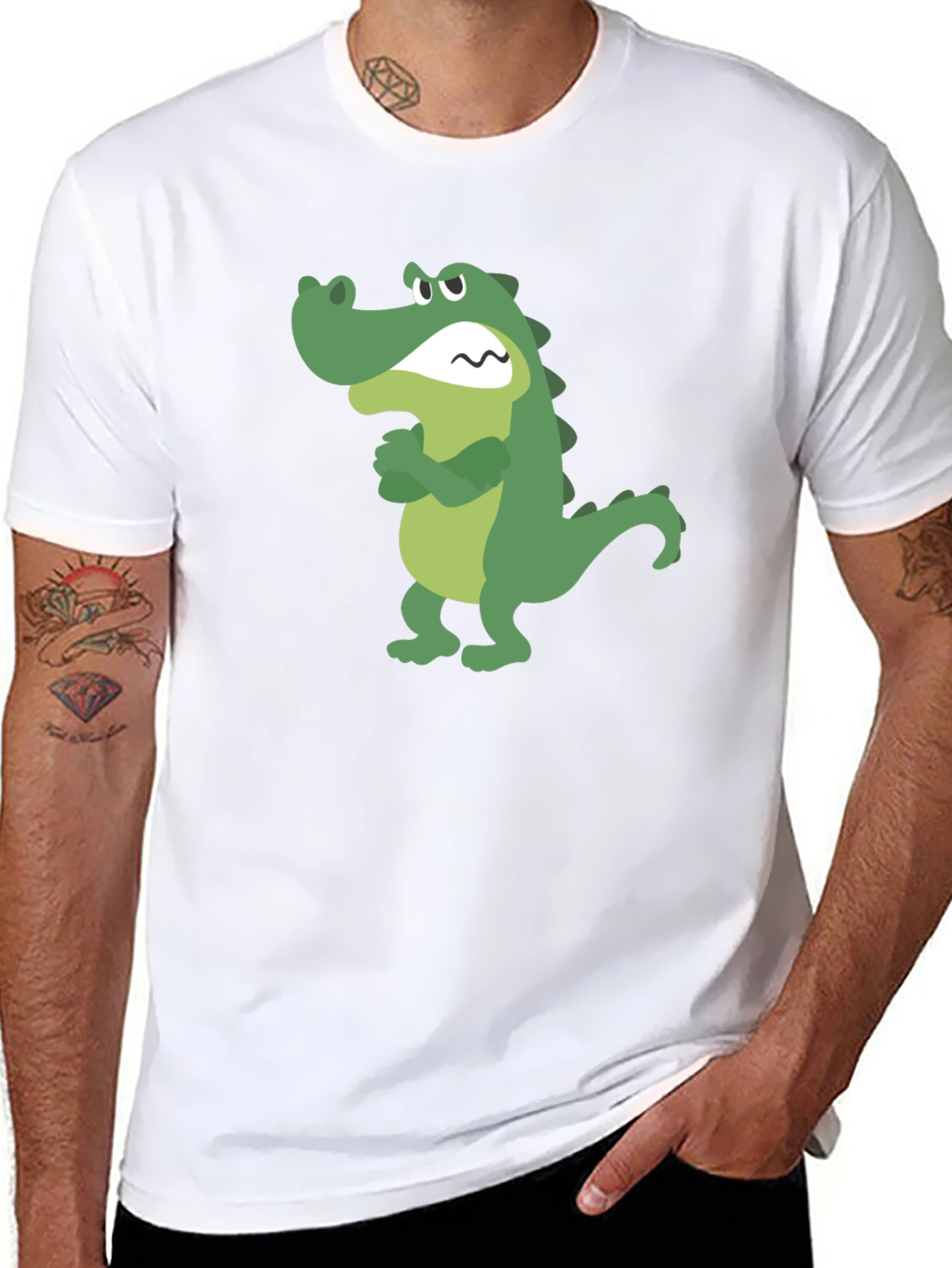 Cartoon Alligator Graphic Tee - Black Cotton T-Shirt