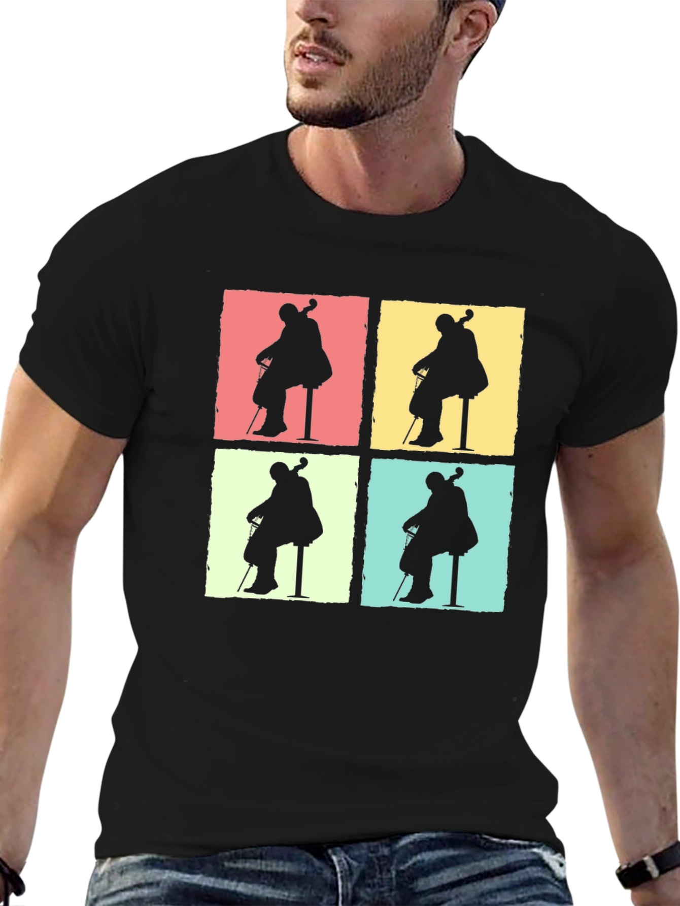 Cello Player Silhouette Graphic T-Shirt