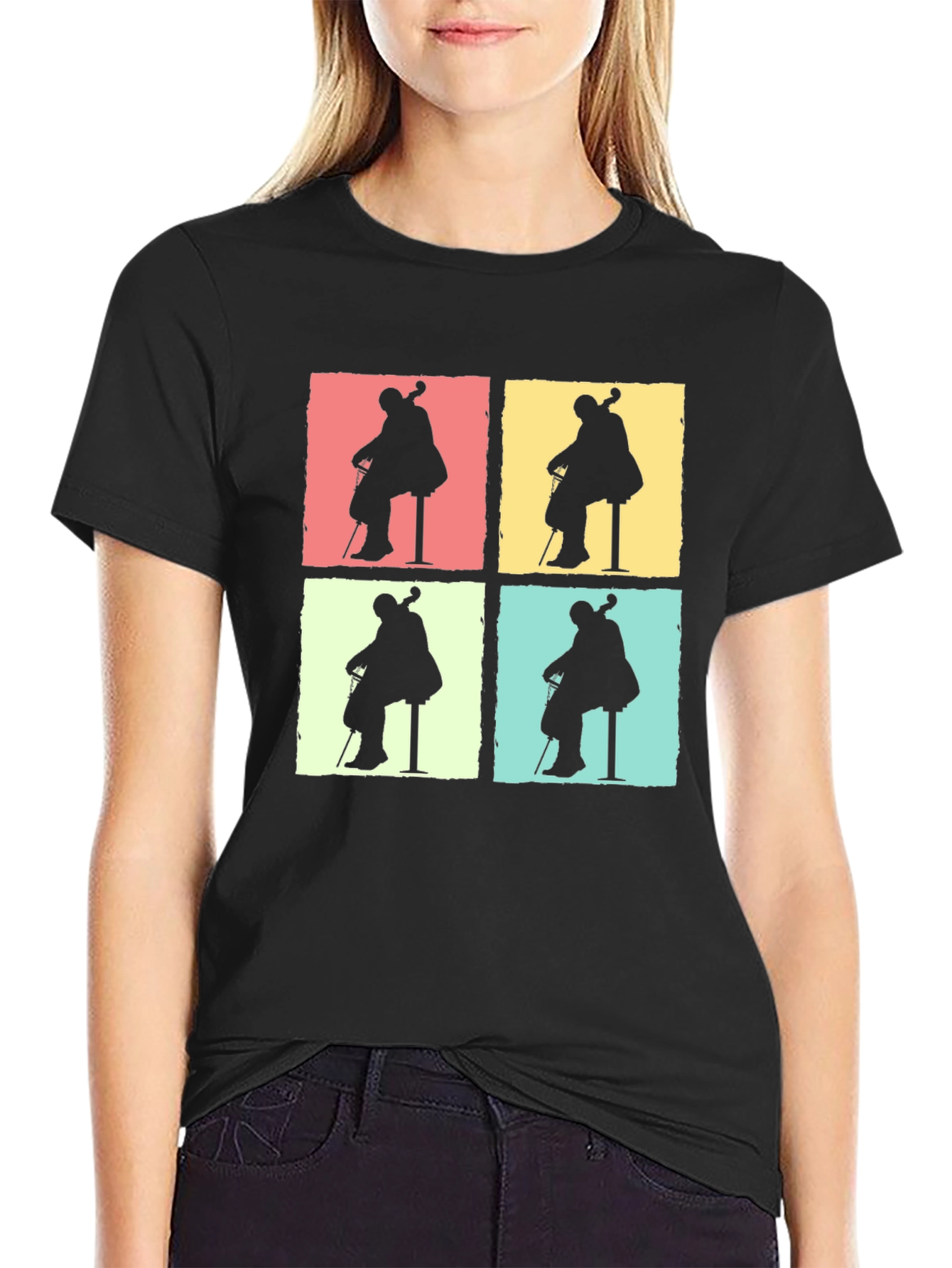 Cello Player Silhouette Graphic T-Shirt