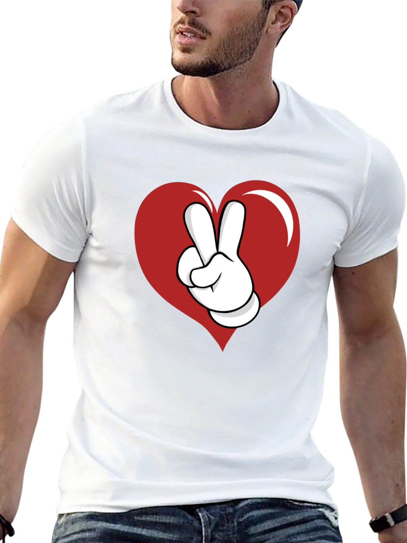 Heart Peace Sign Graphic Tee - Black