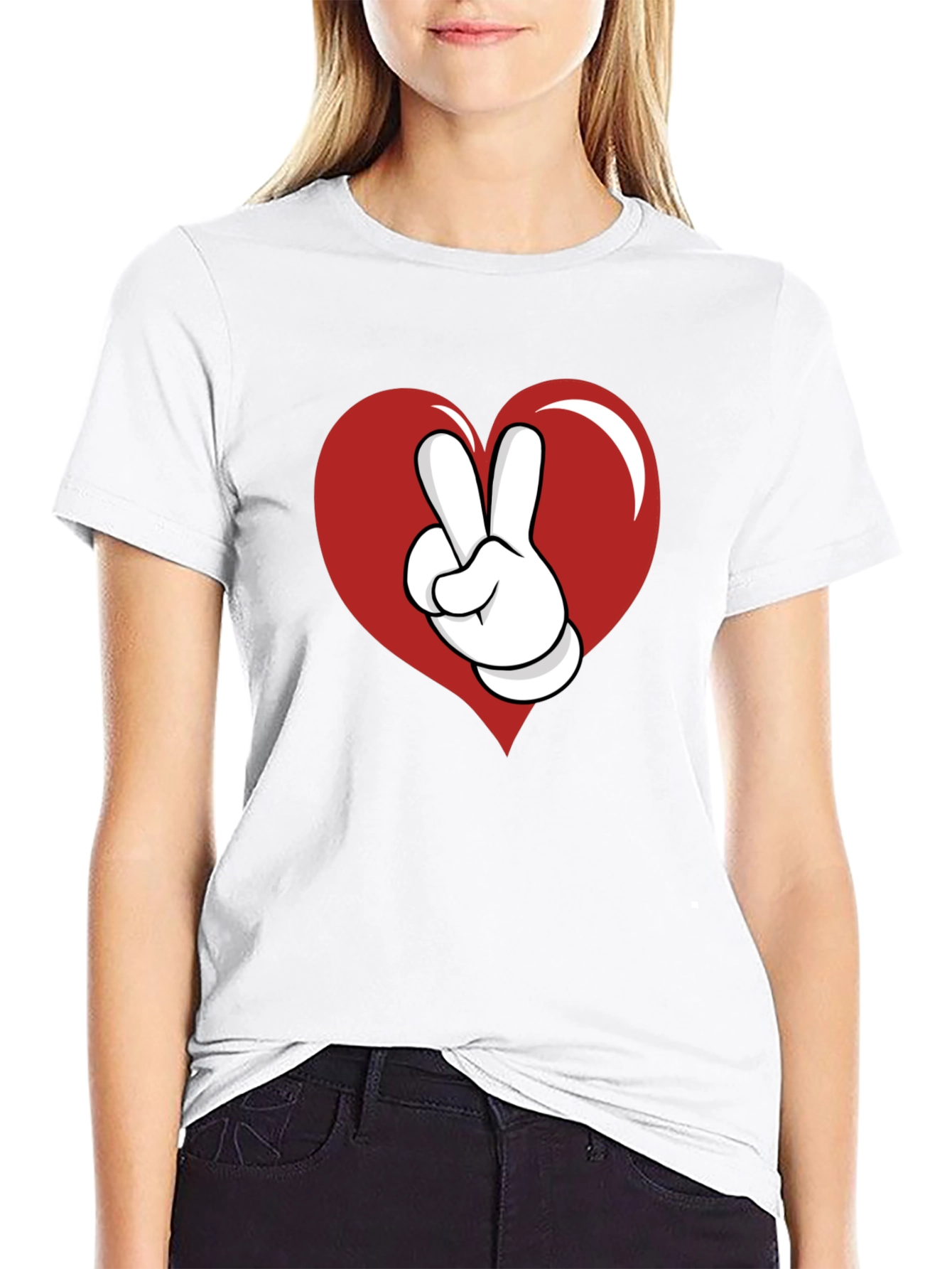 Heart Peace Sign Graphic Tee - Black