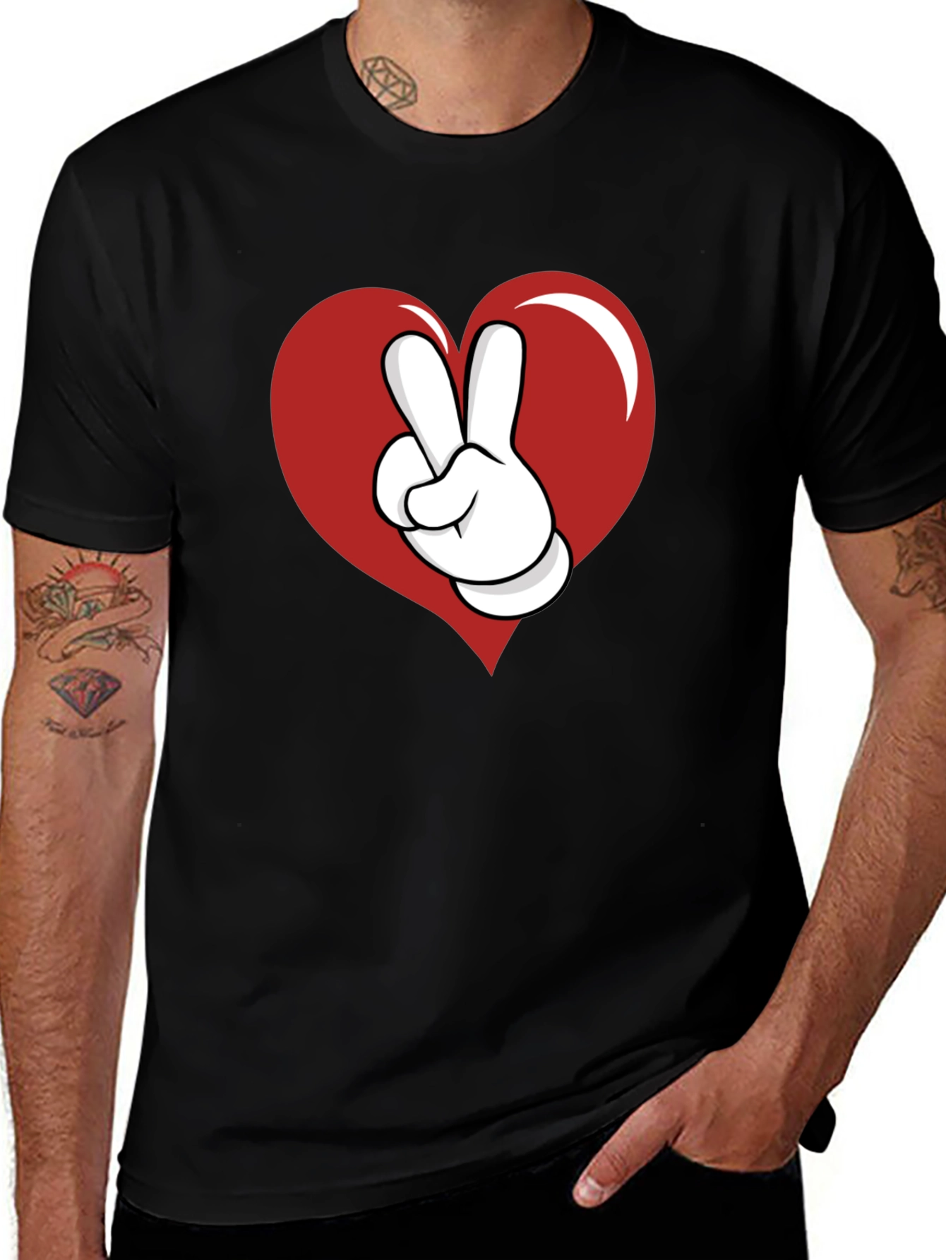 Heart Peace Sign Graphic Tee - Black