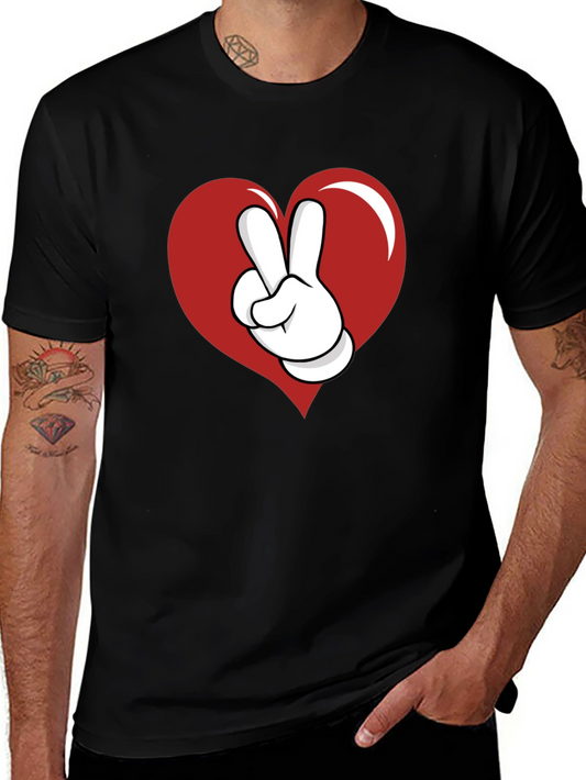 Heart Peace Sign Graphic Tee - Black