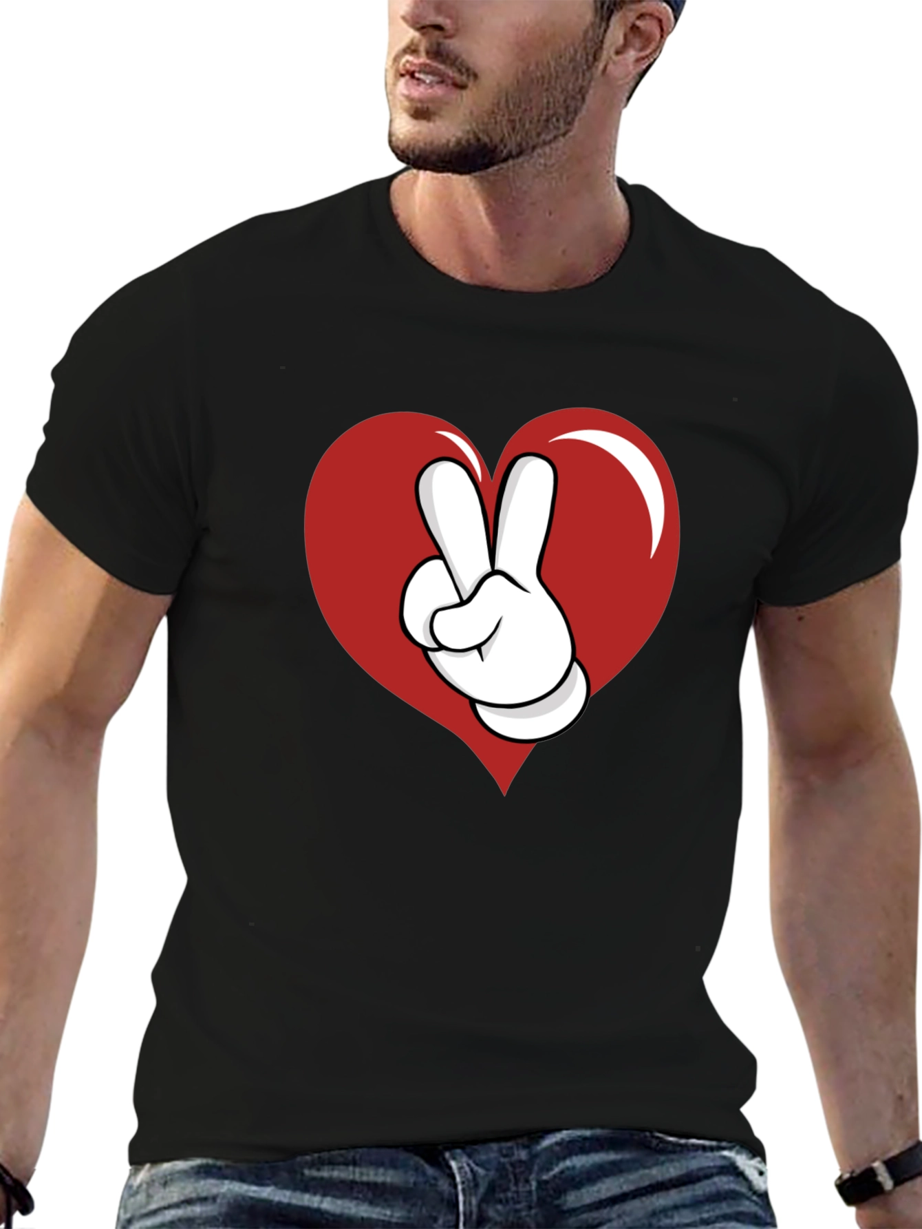 Heart Peace Sign Graphic Tee - Black