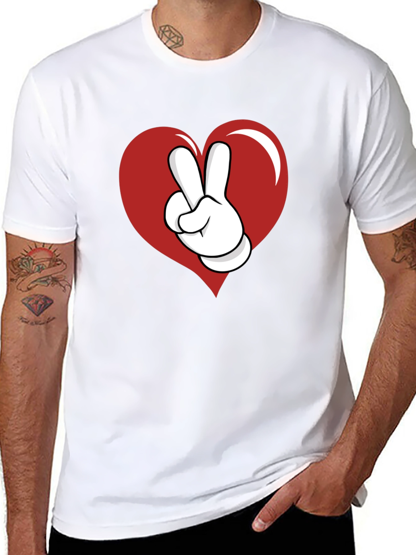Heart Peace Sign Graphic Tee - Black