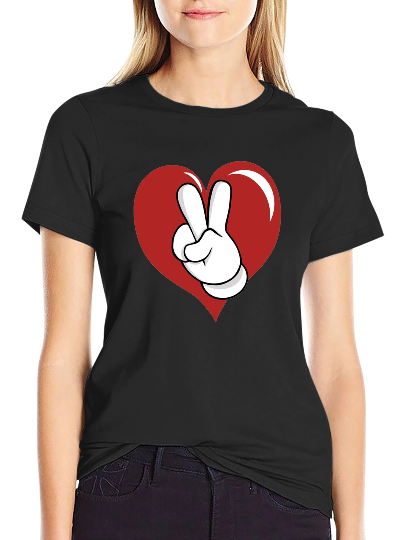 Heart Peace Sign Graphic Tee - Black