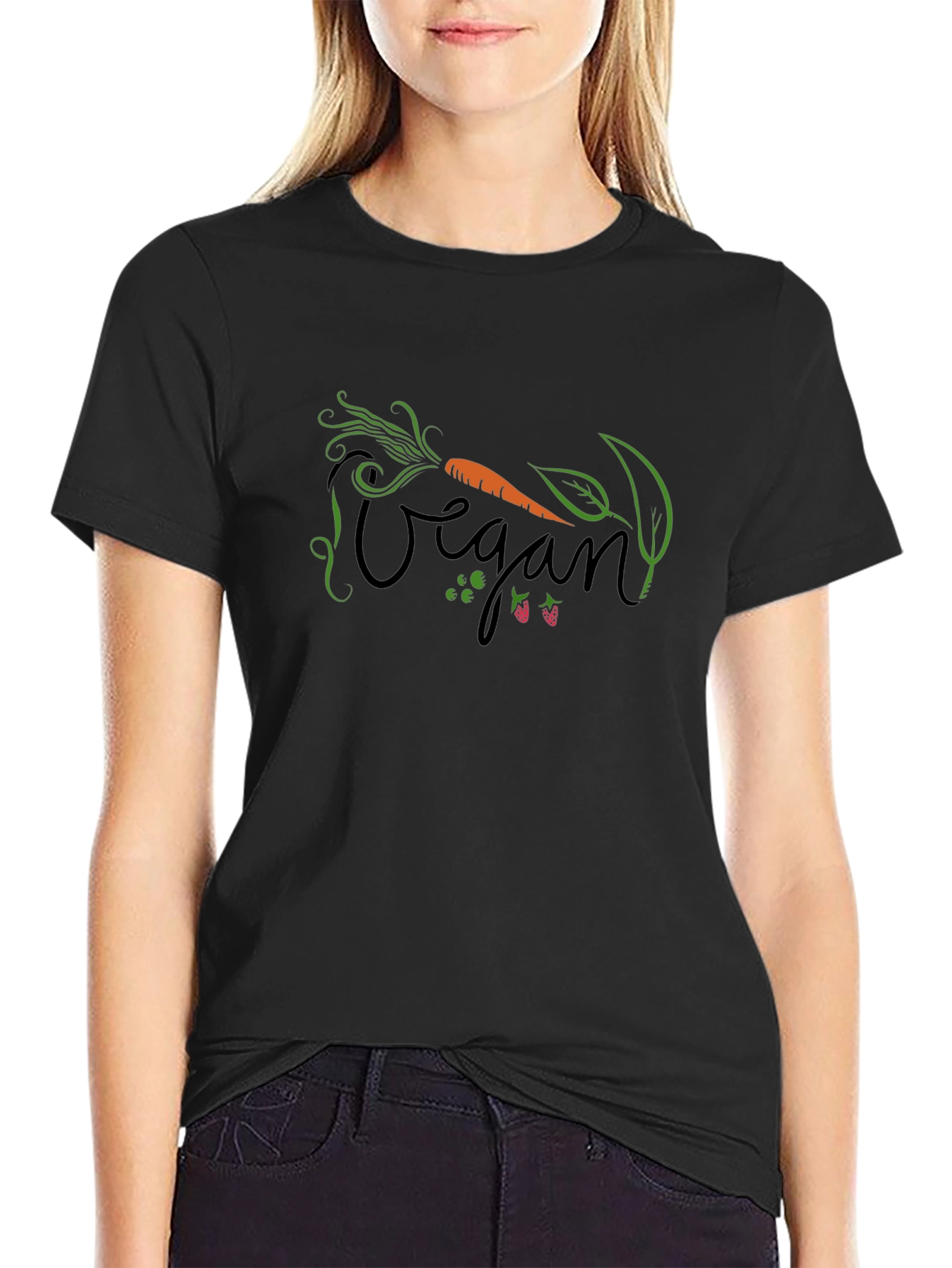 Vegan Graphic T-Shirt: Carrot and Berries Design